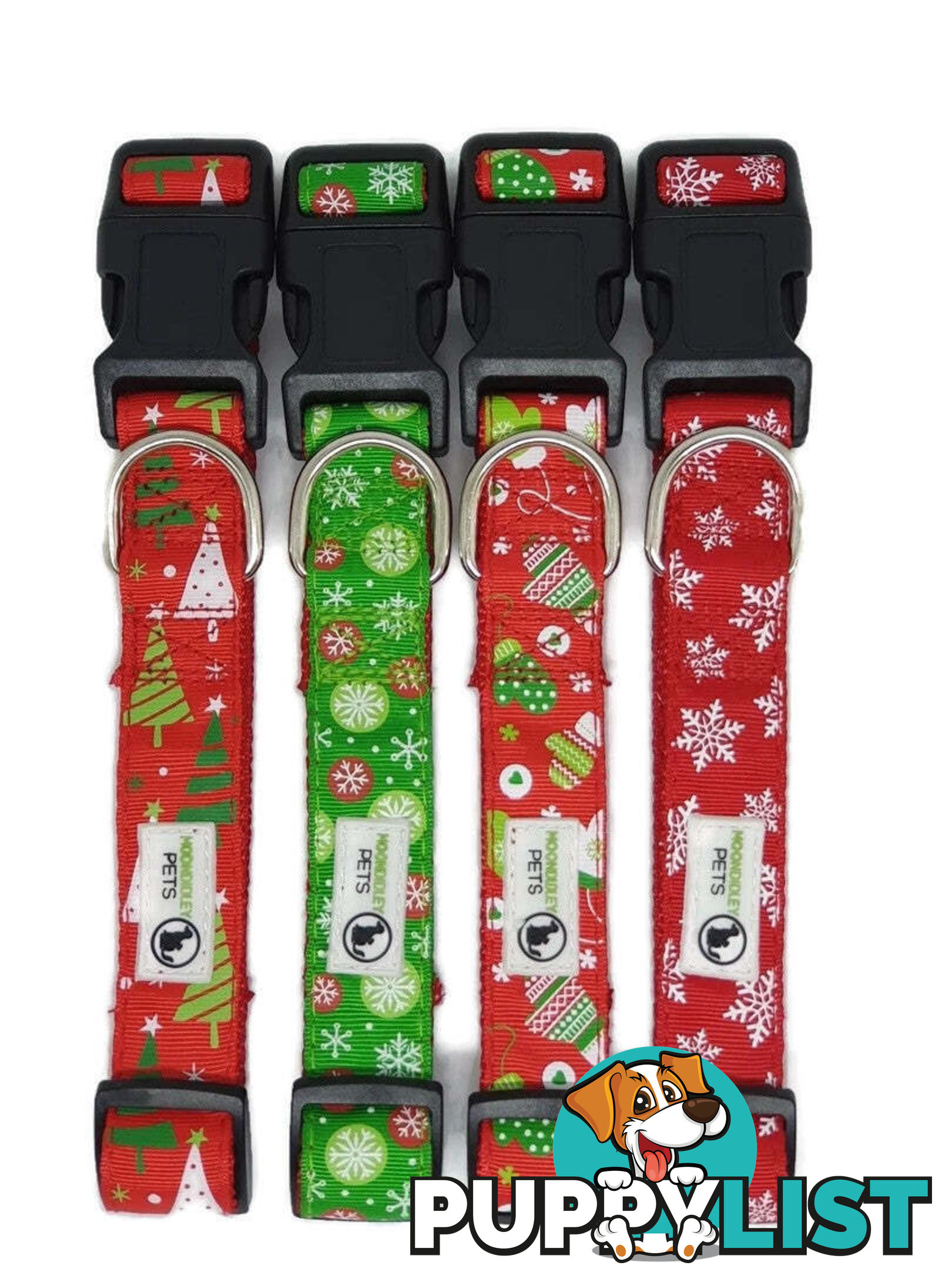Christmas Dog Collars Adjustable - Moondidley Pets - MDPCOLXMAXLREDSNO