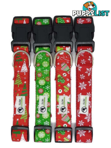 Christmas Dog Collars Adjustable - Moondidley Pets - MDPCOLXMAXLREDSNO