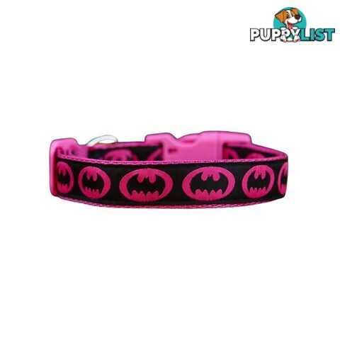 Batgirl Dog Collar - Hand Made by The Bark Side - TBSBATLGEPNK