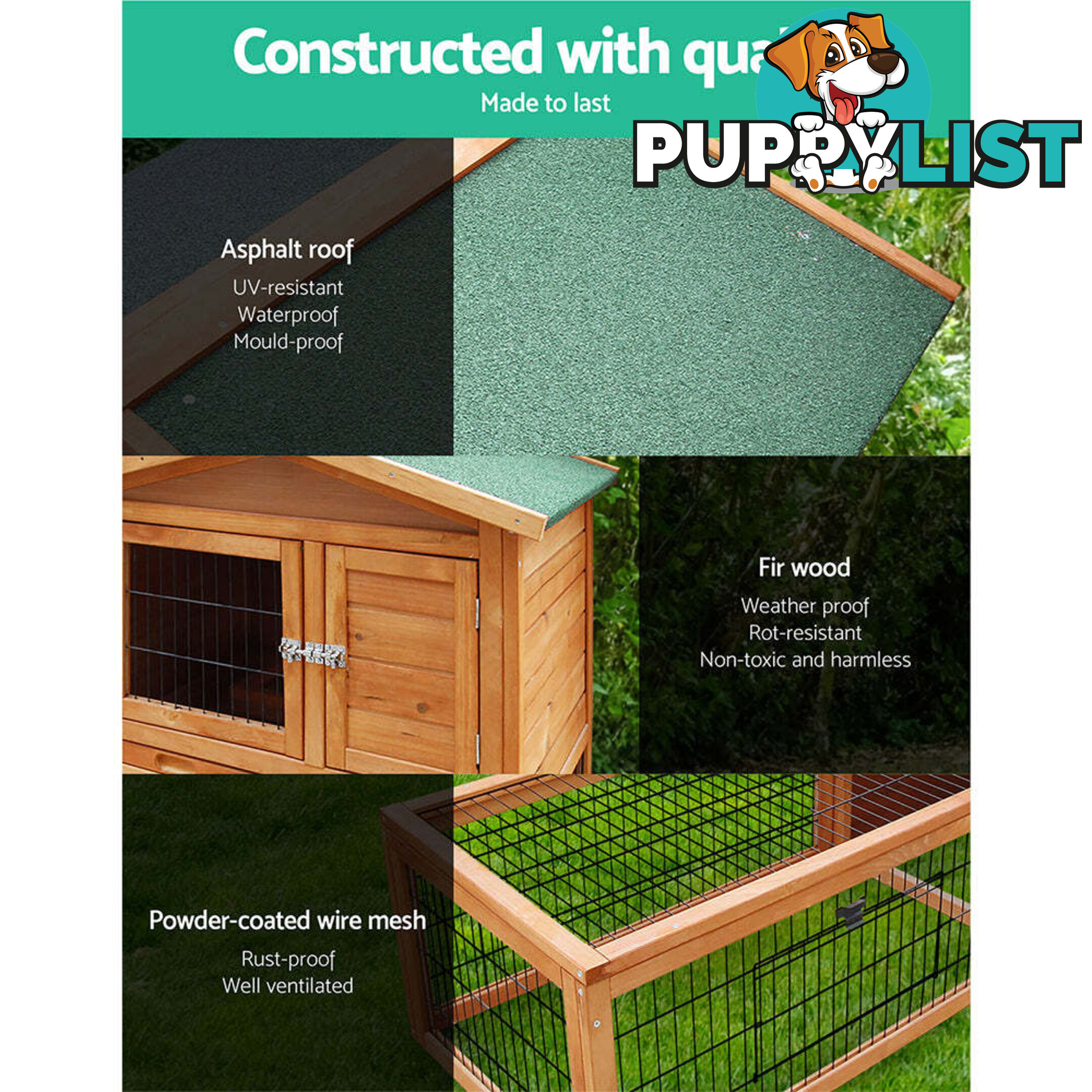 i.Pet Chicken Coop 155cm x 49cm x 90cm Rabbit Hutch Large Run Wooden Cage House Outdoor - PET-GT-WOOD-R1420