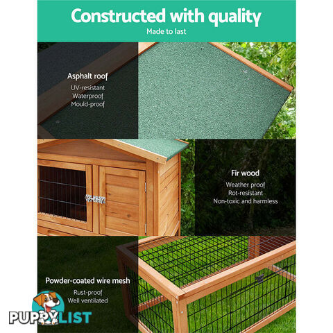 i.Pet Chicken Coop 155cm x 49cm x 90cm Rabbit Hutch Large Run Wooden Cage House Outdoor - PET-GT-WOOD-R1420