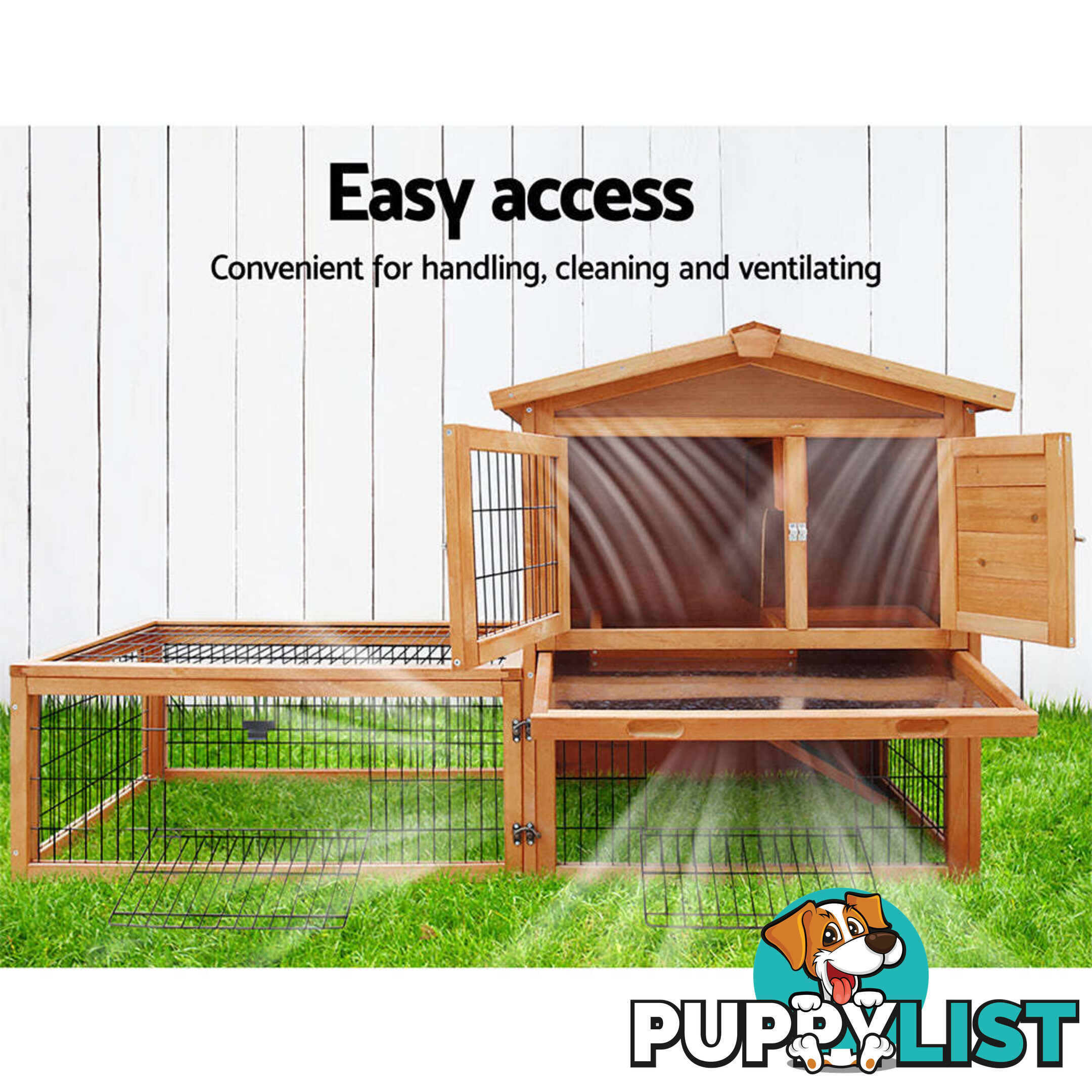 i.Pet Chicken Coop 155cm x 49cm x 90cm Rabbit Hutch Large Run Wooden Cage House Outdoor - PET-GT-WOOD-R1420