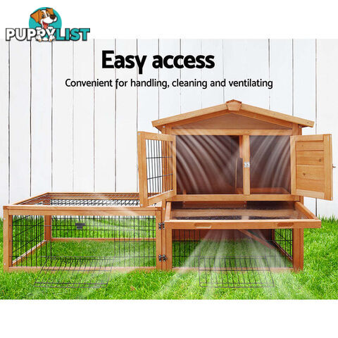 i.Pet Chicken Coop 155cm x 49cm x 90cm Rabbit Hutch Large Run Wooden Cage House Outdoor - PET-GT-WOOD-R1420