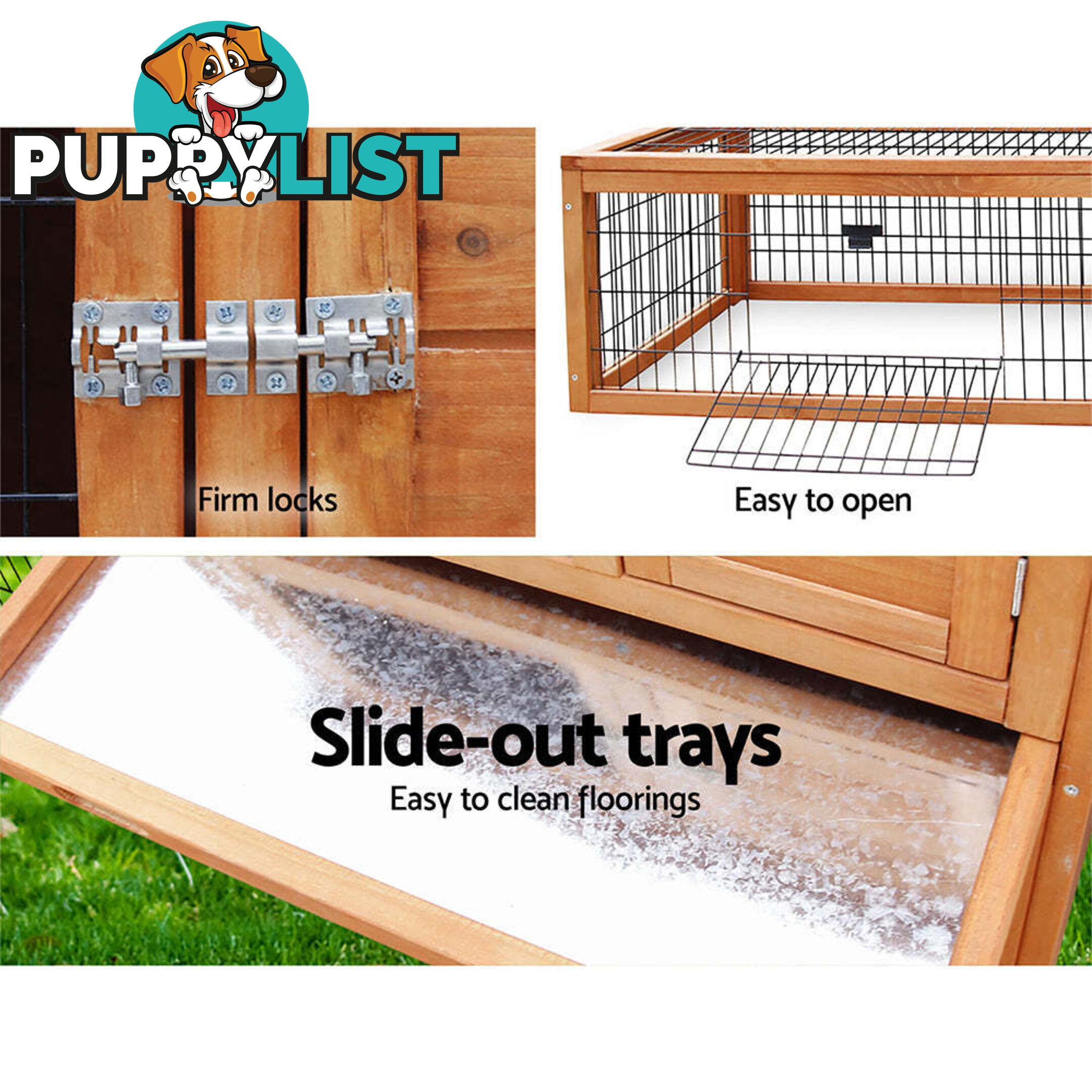 i.Pet Chicken Coop 155cm x 49cm x 90cm Rabbit Hutch Large Run Wooden Cage House Outdoor - PET-GT-WOOD-R1420