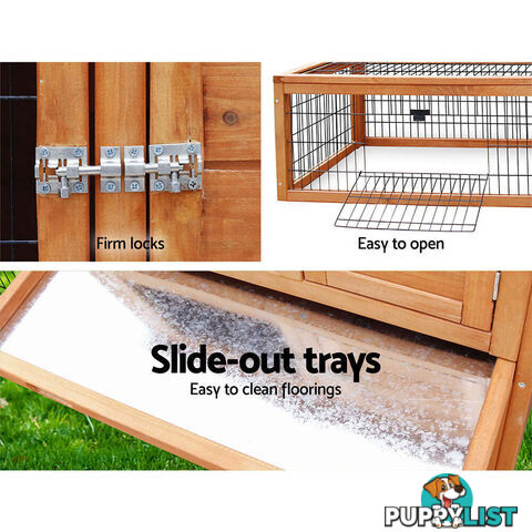 i.Pet Chicken Coop 155cm x 49cm x 90cm Rabbit Hutch Large Run Wooden Cage House Outdoor - PET-GT-WOOD-R1420