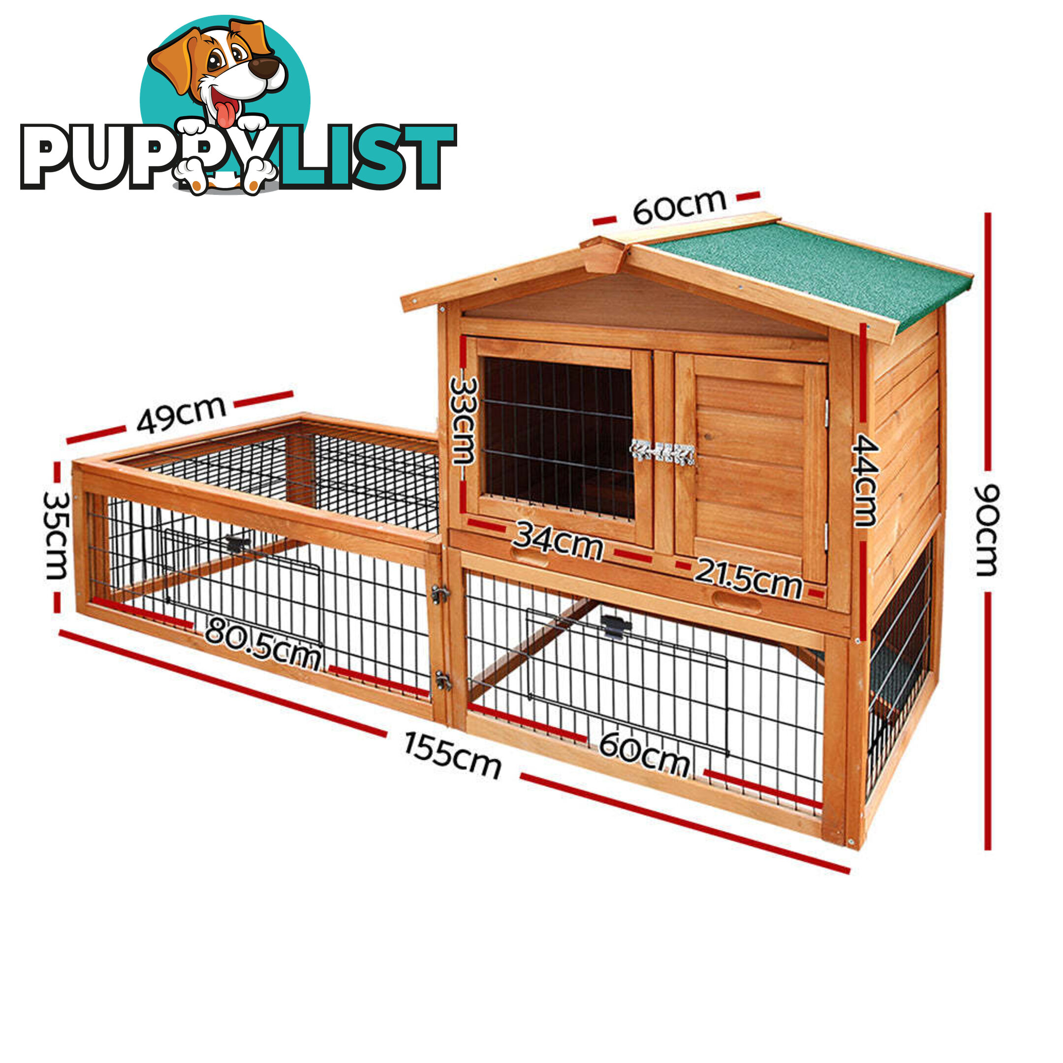 i.Pet Chicken Coop 155cm x 49cm x 90cm Rabbit Hutch Large Run Wooden Cage House Outdoor - PET-GT-WOOD-R1420