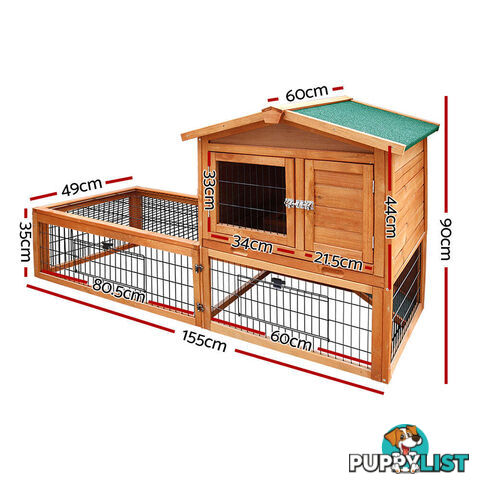 i.Pet Chicken Coop 155cm x 49cm x 90cm Rabbit Hutch Large Run Wooden Cage House Outdoor - PET-GT-WOOD-R1420