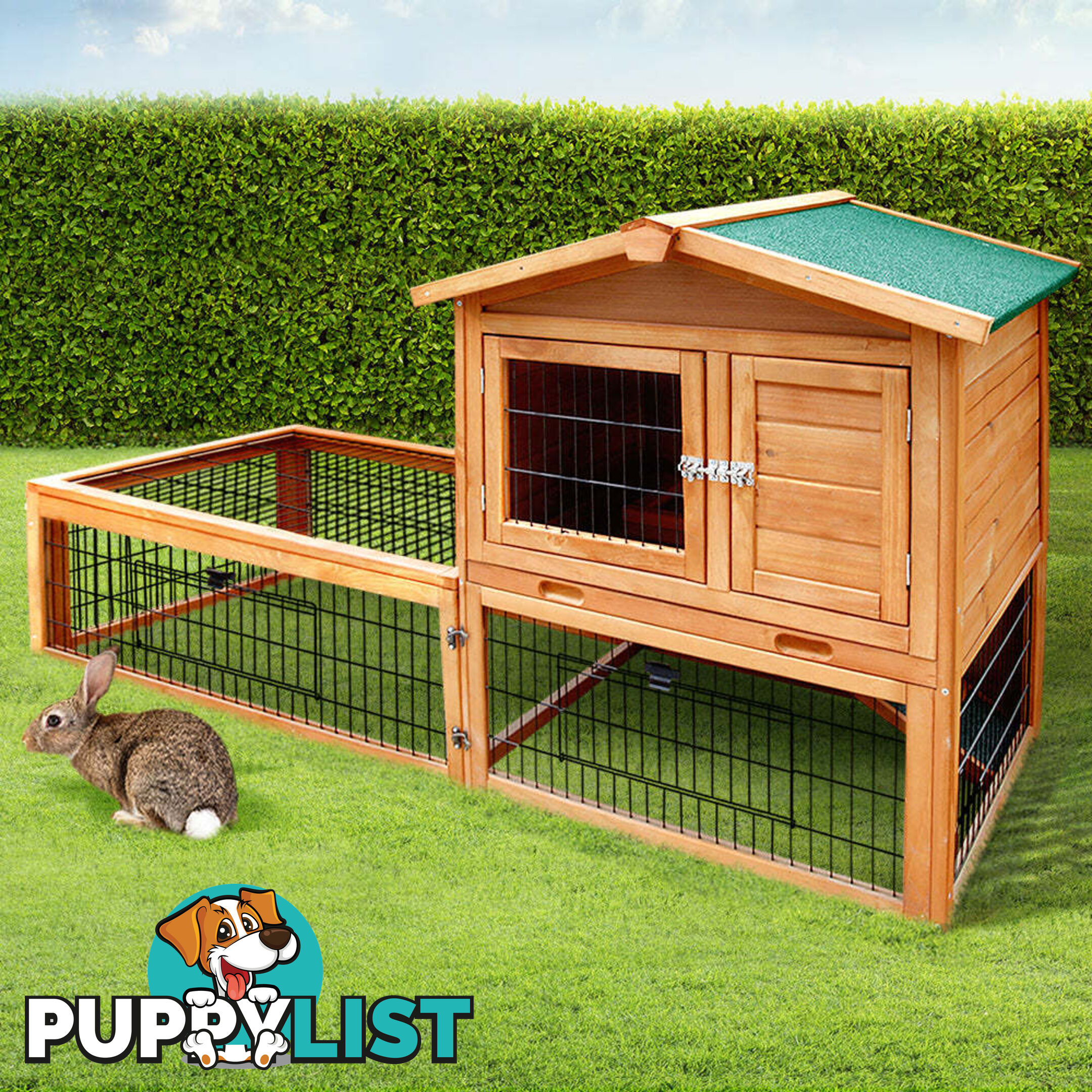 i.Pet Chicken Coop 155cm x 49cm x 90cm Rabbit Hutch Large Run Wooden Cage House Outdoor - PET-GT-WOOD-R1420