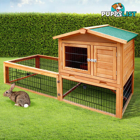 i.Pet Chicken Coop 155cm x 49cm x 90cm Rabbit Hutch Large Run Wooden Cage House Outdoor - PET-GT-WOOD-R1420