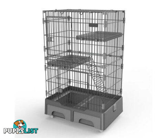 YES4PETS 134cm Pet 3 Level Cat Cage with Litter Tray and Storage Box - V278-MC-2-2-BLUE