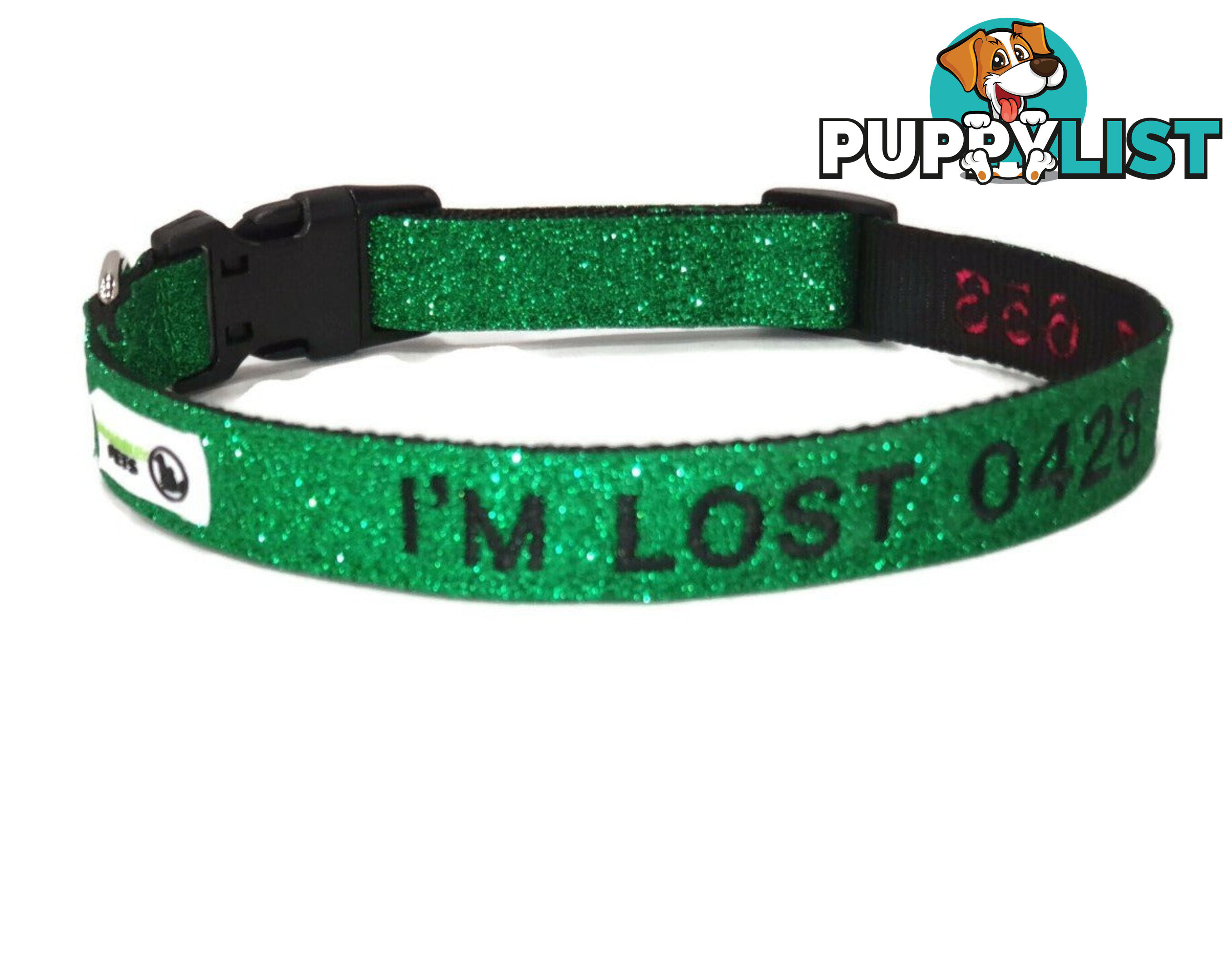 Doggie ID Collar - Bling Glitter Overlay Nylon Collar, Embroidered Personised Custom. - GC-DIC-BLING-S-HPNK