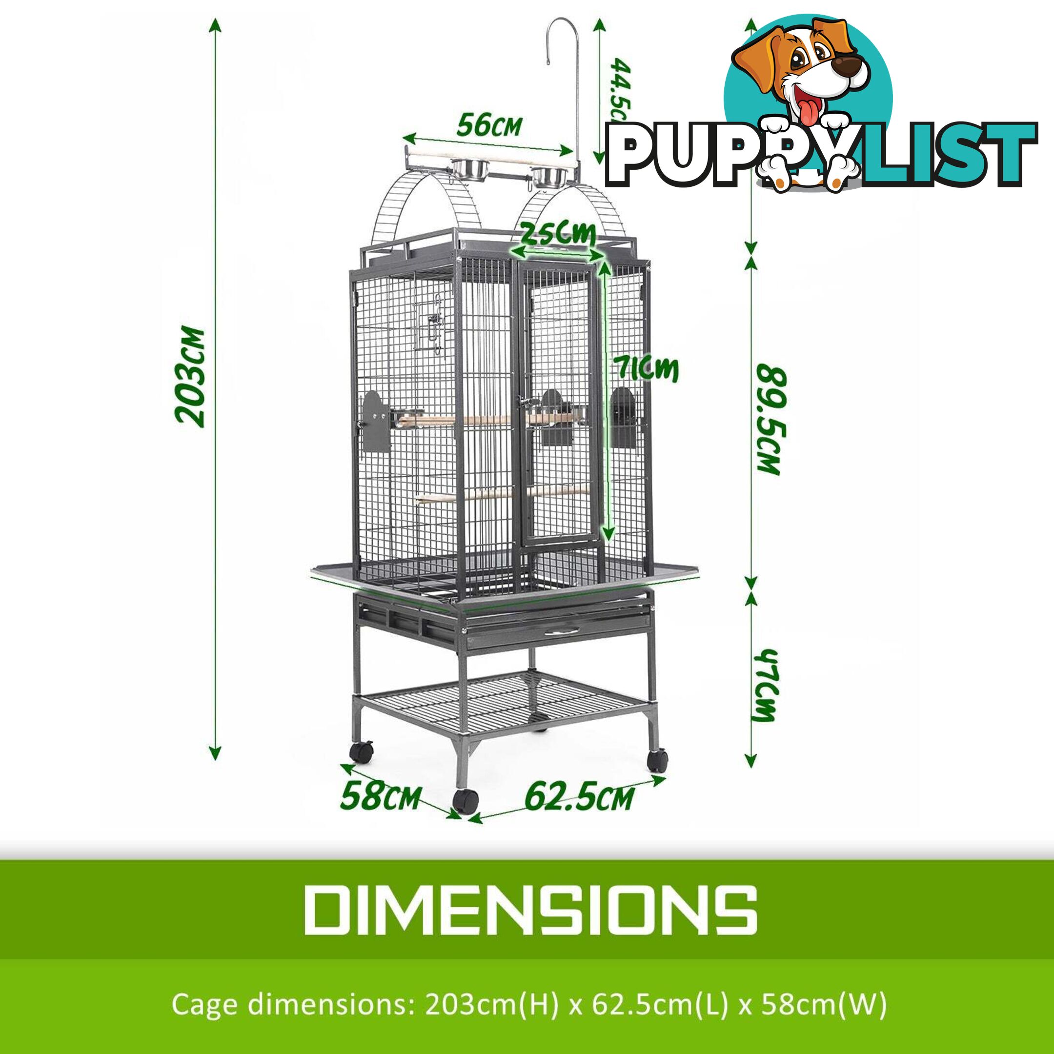 Bird Cage Parrot Aviary TENOR 203cm - V274-PET-8124-168