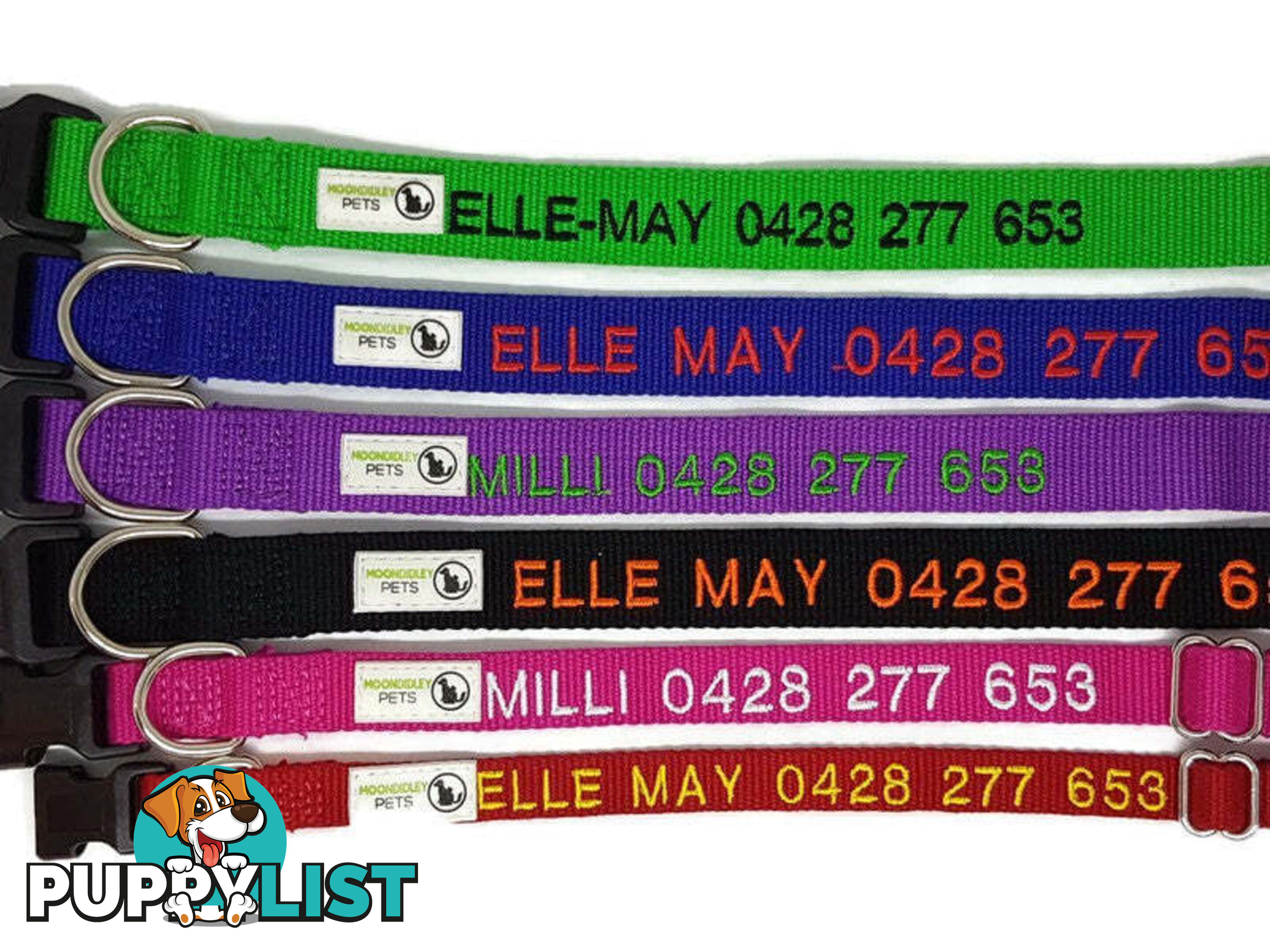 Doggie ID Collar Bamboo Fibre Personalised Embroidered - CCB-CO-001-SNV-NO
