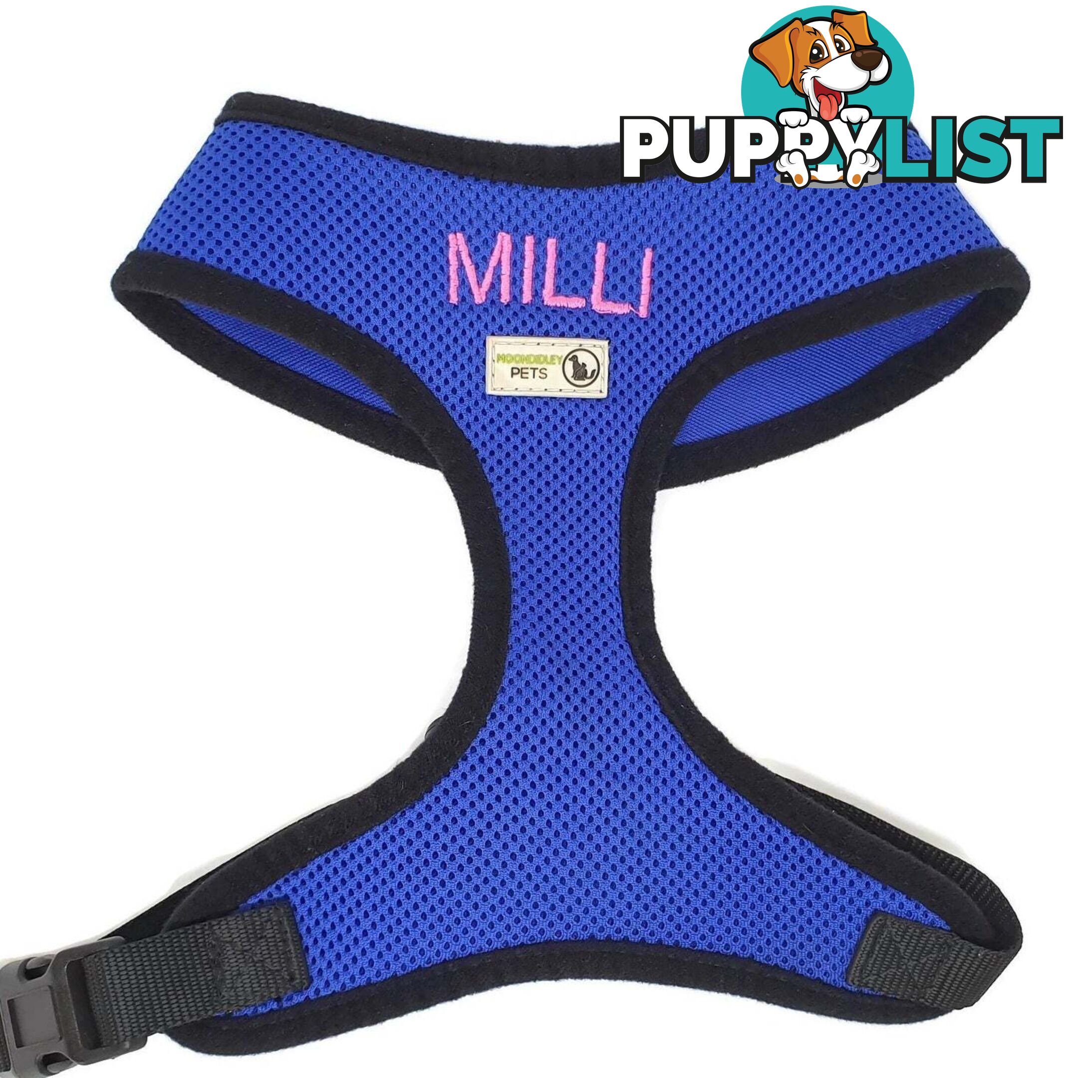 Doggie ID Harness Soft Air Mesh Personalised Embroidered - GC-HAR-ID-LBLU-L
