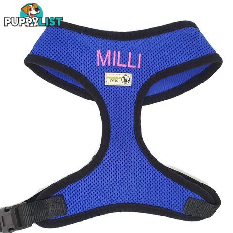 Doggie ID Harness Soft Air Mesh Personalised Embroidered - GC-HAR-ID-LBLU-L