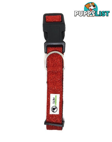 Bling Glitter Overlay Nylon Collar - Breakaway Buckle - Moondidley Pets - MDPCOLBLILRED