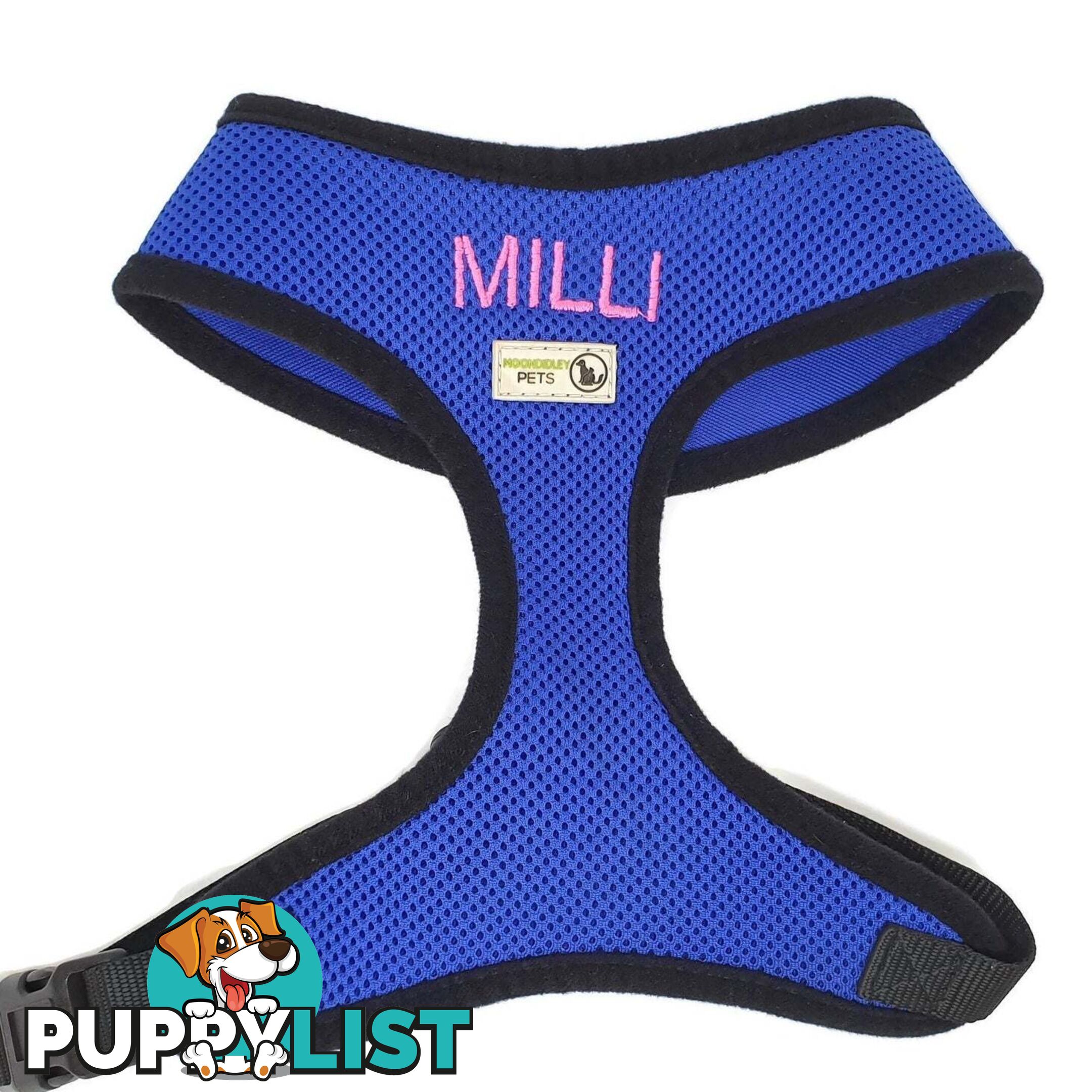 Doggie ID Harness Soft Air Mesh Personalised Embroidered - GC-HAR-ID-RED-S