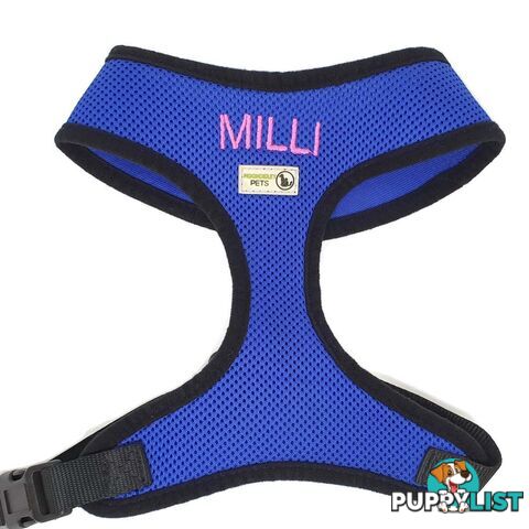 Doggie ID Harness Soft Air Mesh Personalised Embroidered - GC-HAR-ID-RED-S