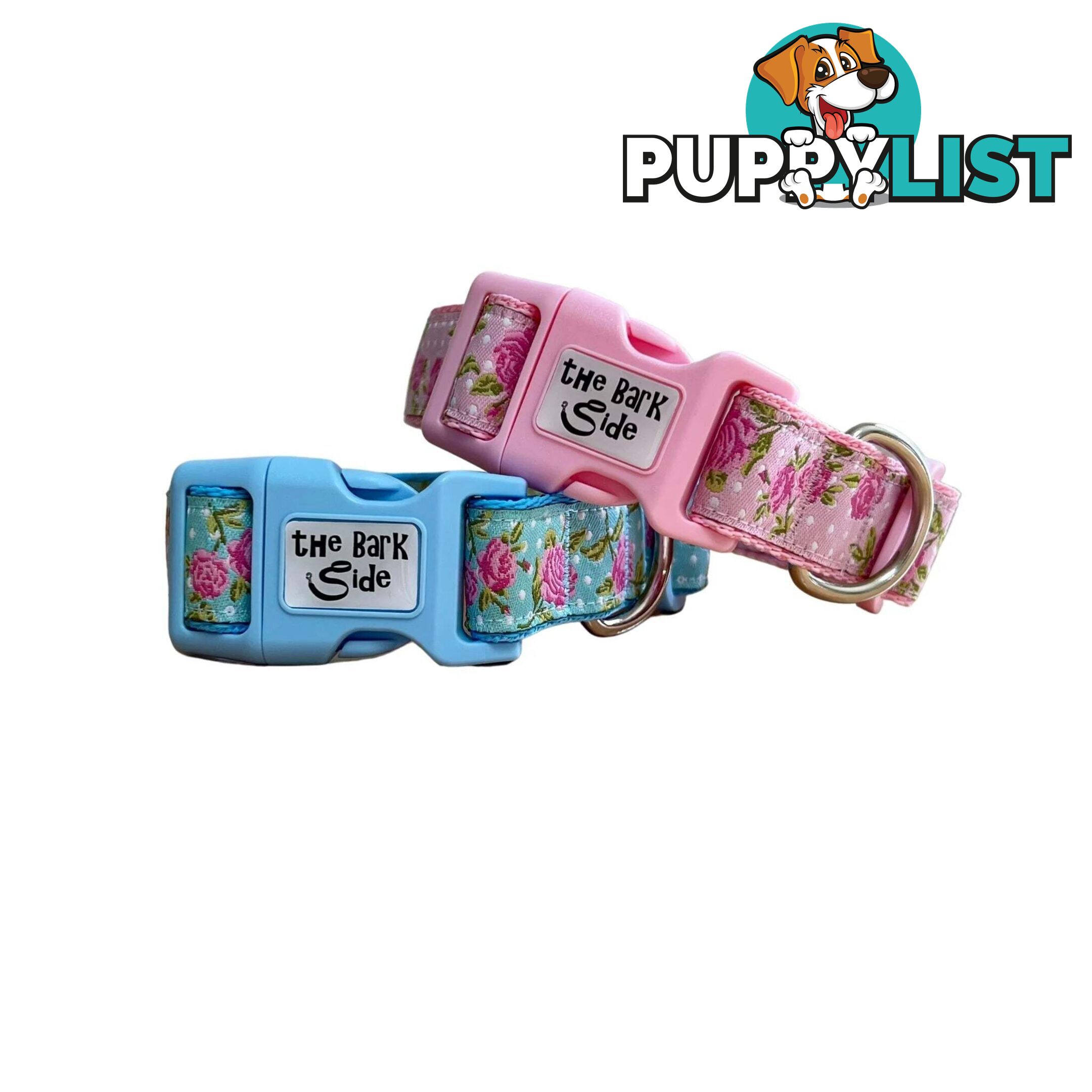 Rose Dog Collar / XS - L - Hand Made by The Bark Side - TBSROSXSBLU