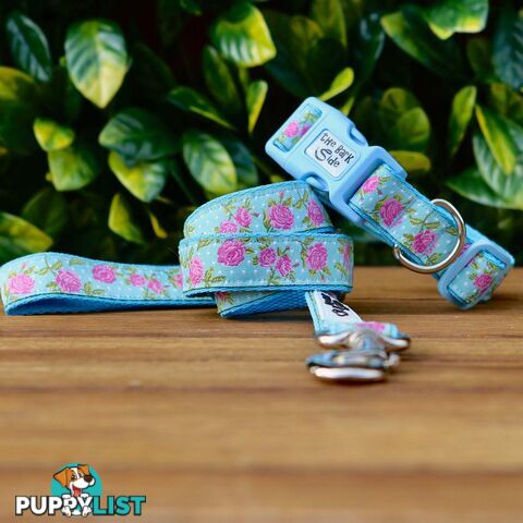 Rose Dog Collar / XS - L - Hand Made by The Bark Side - TBSROSXSBLU