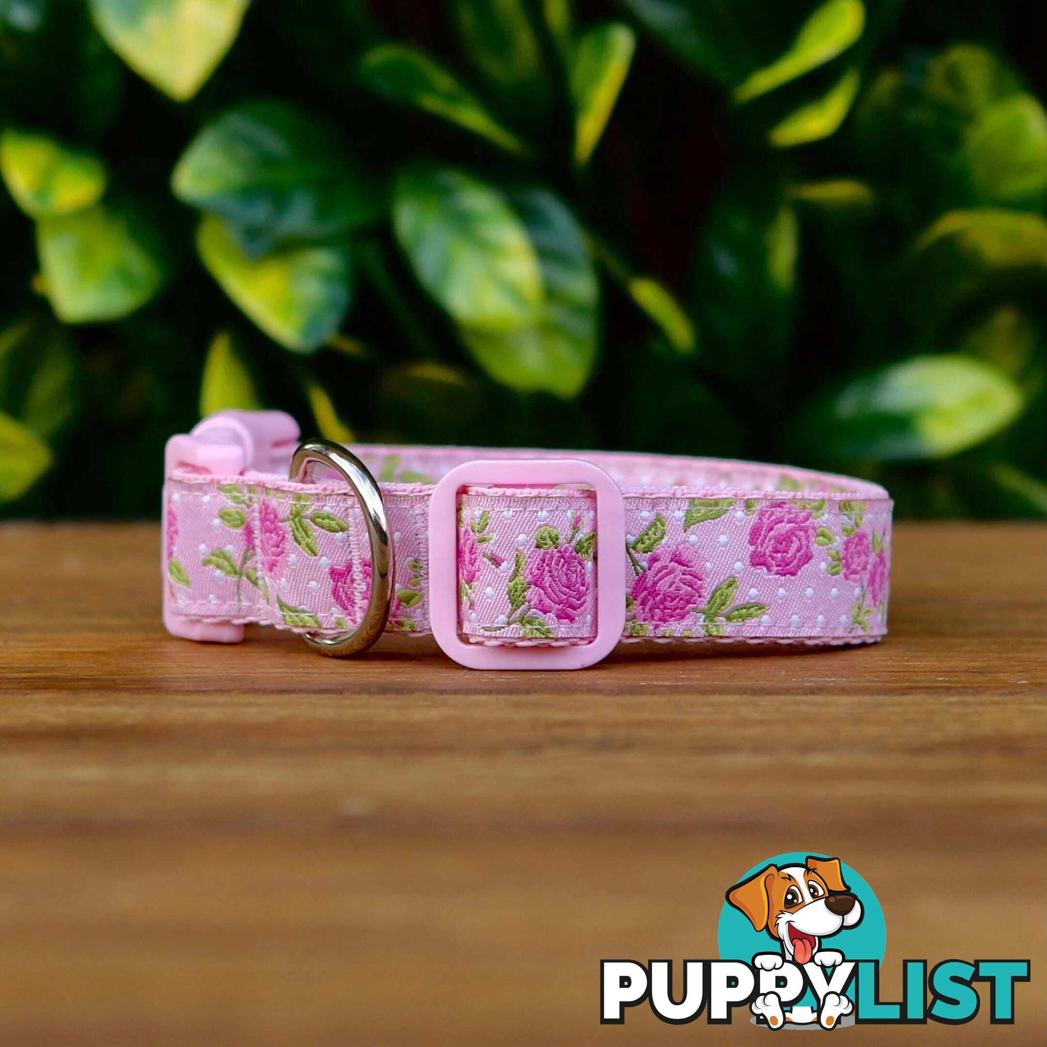 Rose Dog Collar / XS - L - Hand Made by The Bark Side - TBSROSXSBLU
