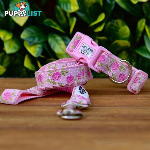 Rose Dog Collar / XS - L - Hand Made by The Bark Side - TBSROSXSBLU