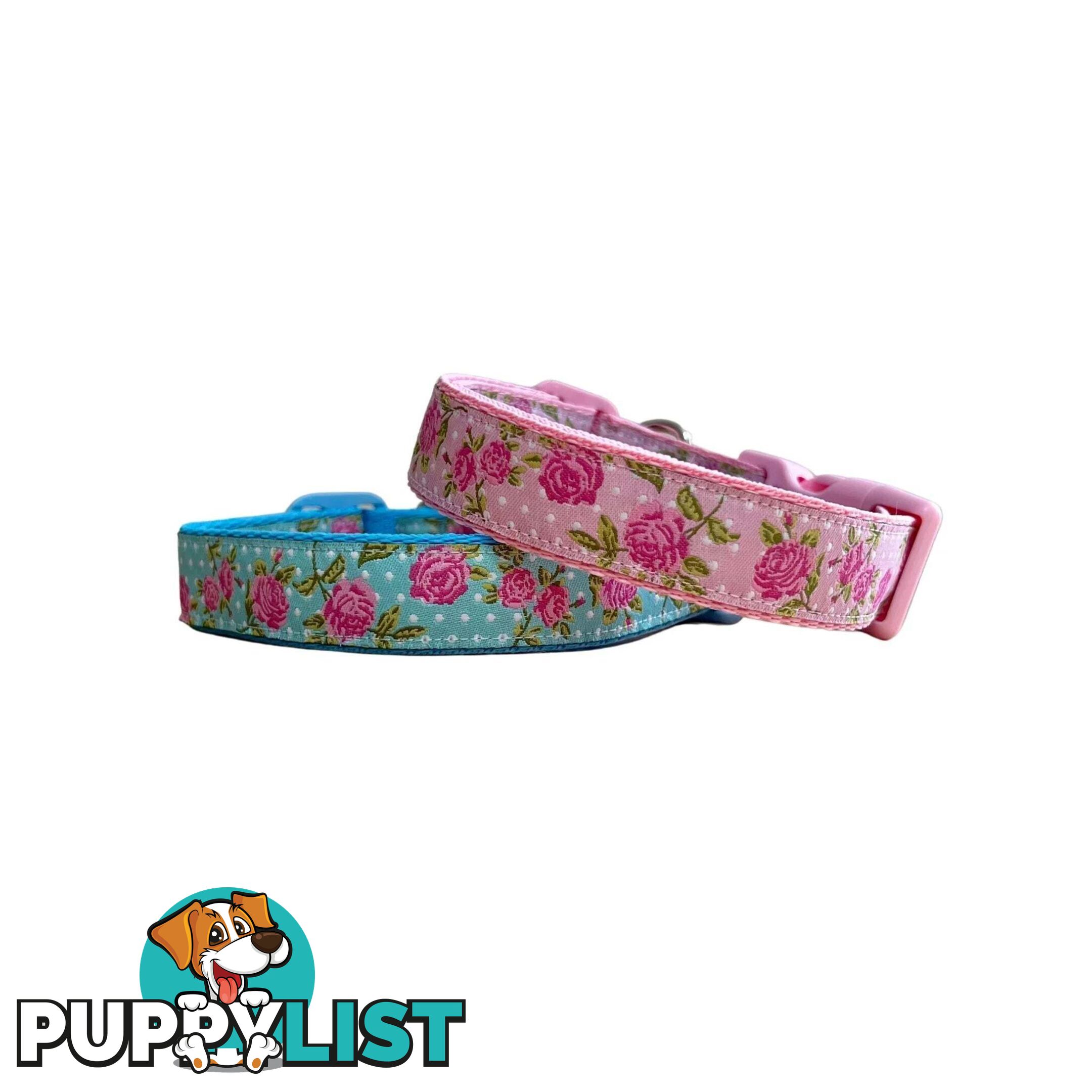 Rose Dog Collar / XS - L - Hand Made by The Bark Side - TBSROSXSBLU