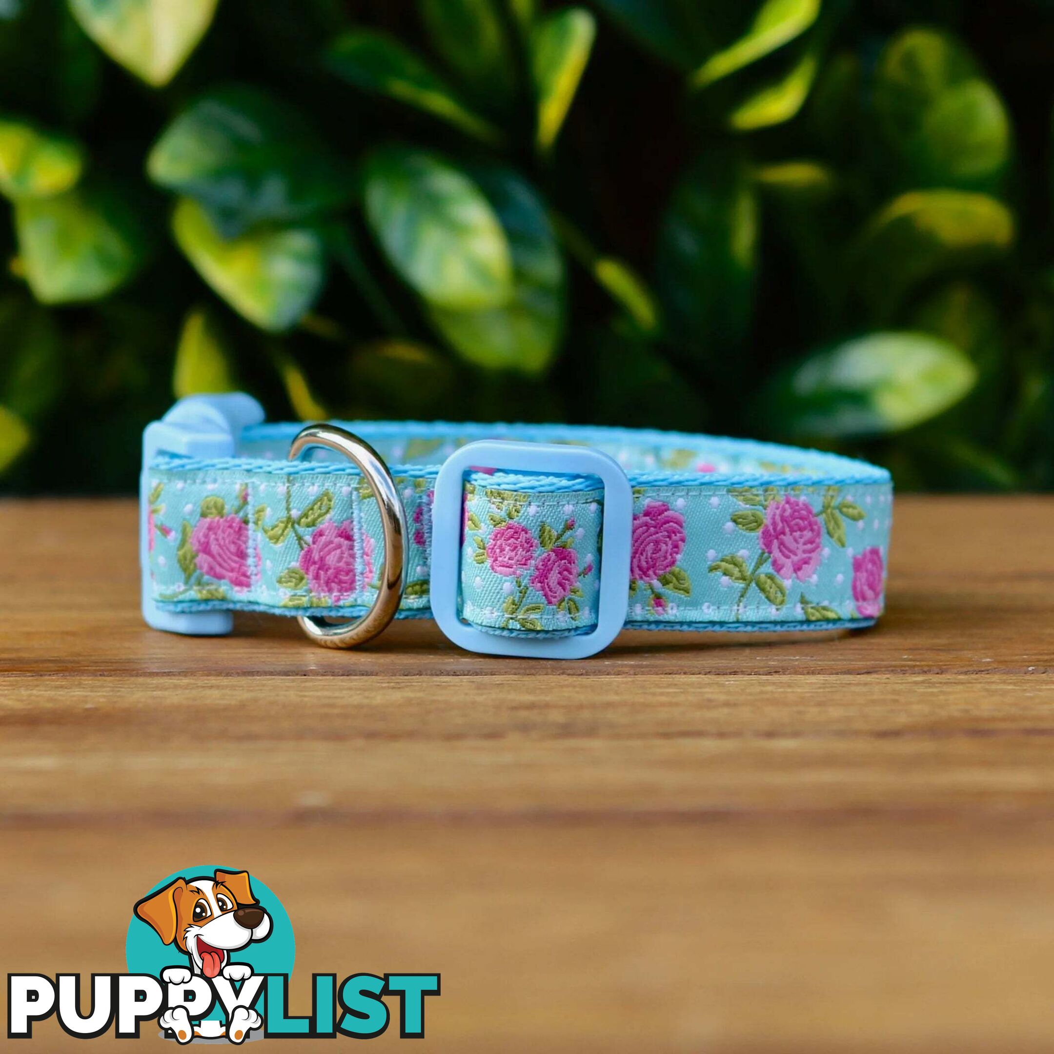 Rose Dog Collar / XS - L - Hand Made by The Bark Side - TBSROSXSBLU