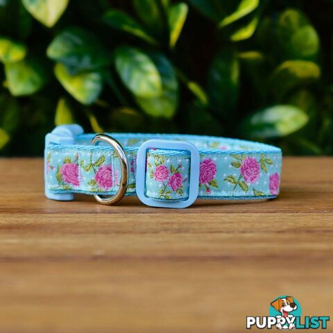 Rose Dog Collar / XS - L - Hand Made by The Bark Side - TBSROSXSBLU