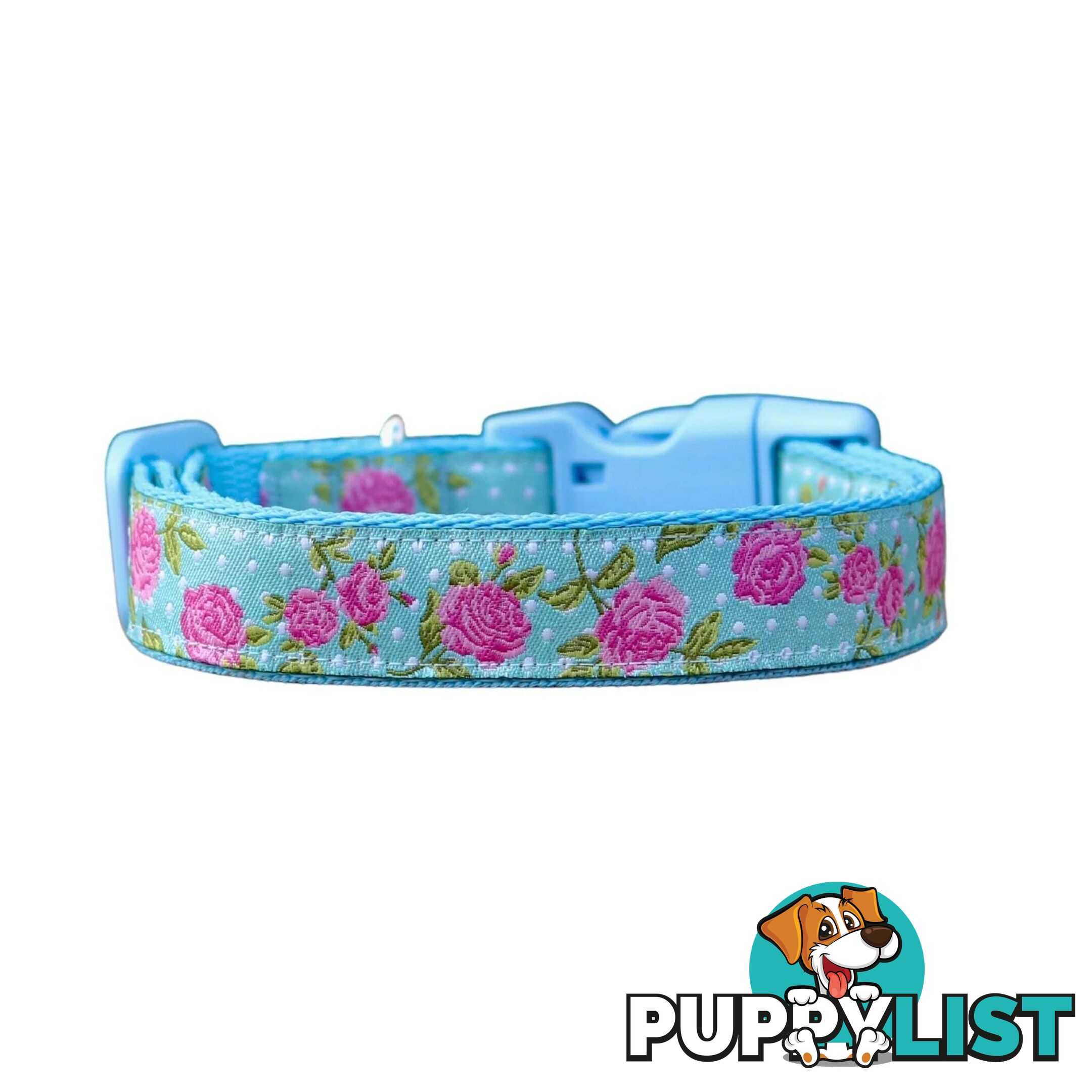 Rose Dog Collar / XS - L - Hand Made by The Bark Side - TBSROSXSBLU