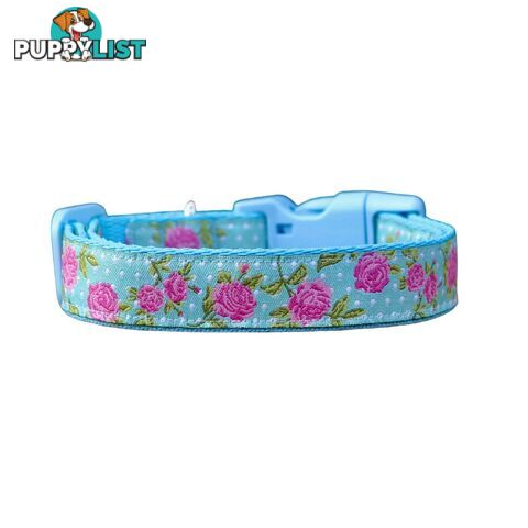 Rose Dog Collar / XS - L - Hand Made by The Bark Side - TBSROSXSBLU