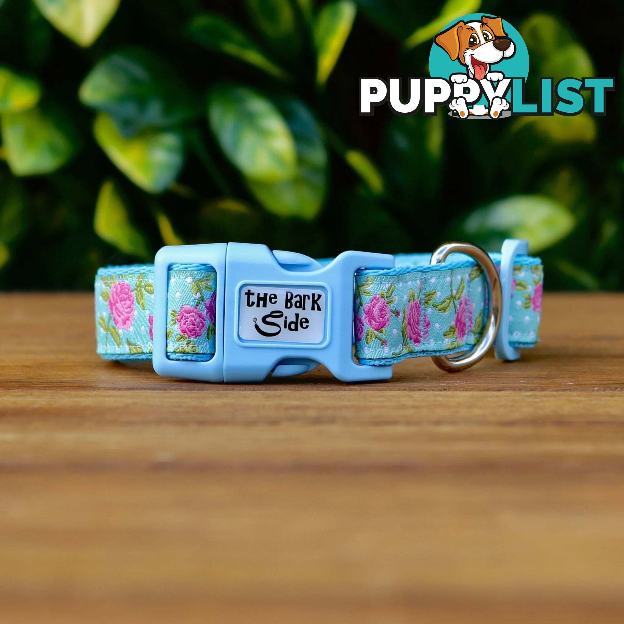 Rose Dog Collar / XS - L - Hand Made by The Bark Side - TBSROSXSBLU