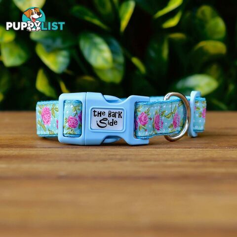 Rose Dog Collar / XS - L - Hand Made by The Bark Side - TBSROSXSBLU