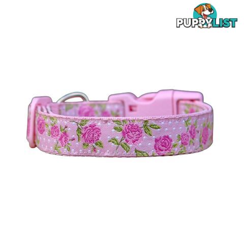 Rose Dog Collar / XS - L - Hand Made by The Bark Side - TBSROSXSBLU