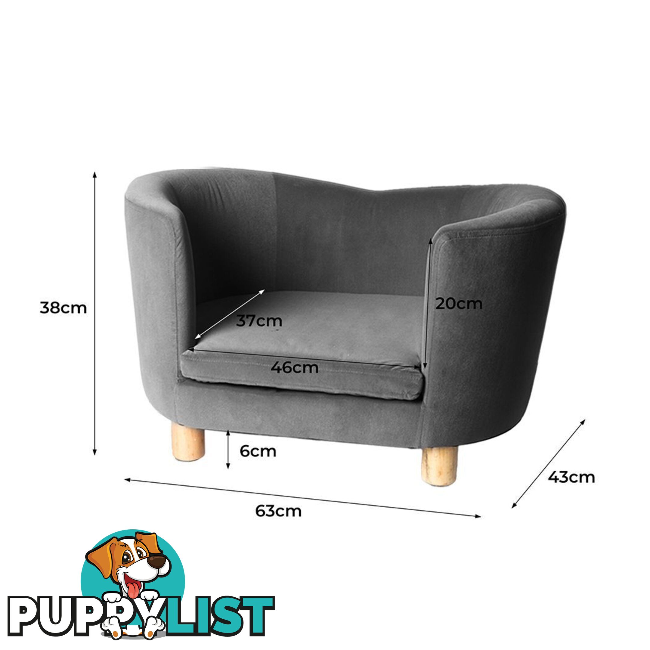 Luxury Elevated Sofa Anti-slip Raised Dog Cat Beds Couch Kitten Lounge PaWz - WB-PT1092-S-GY