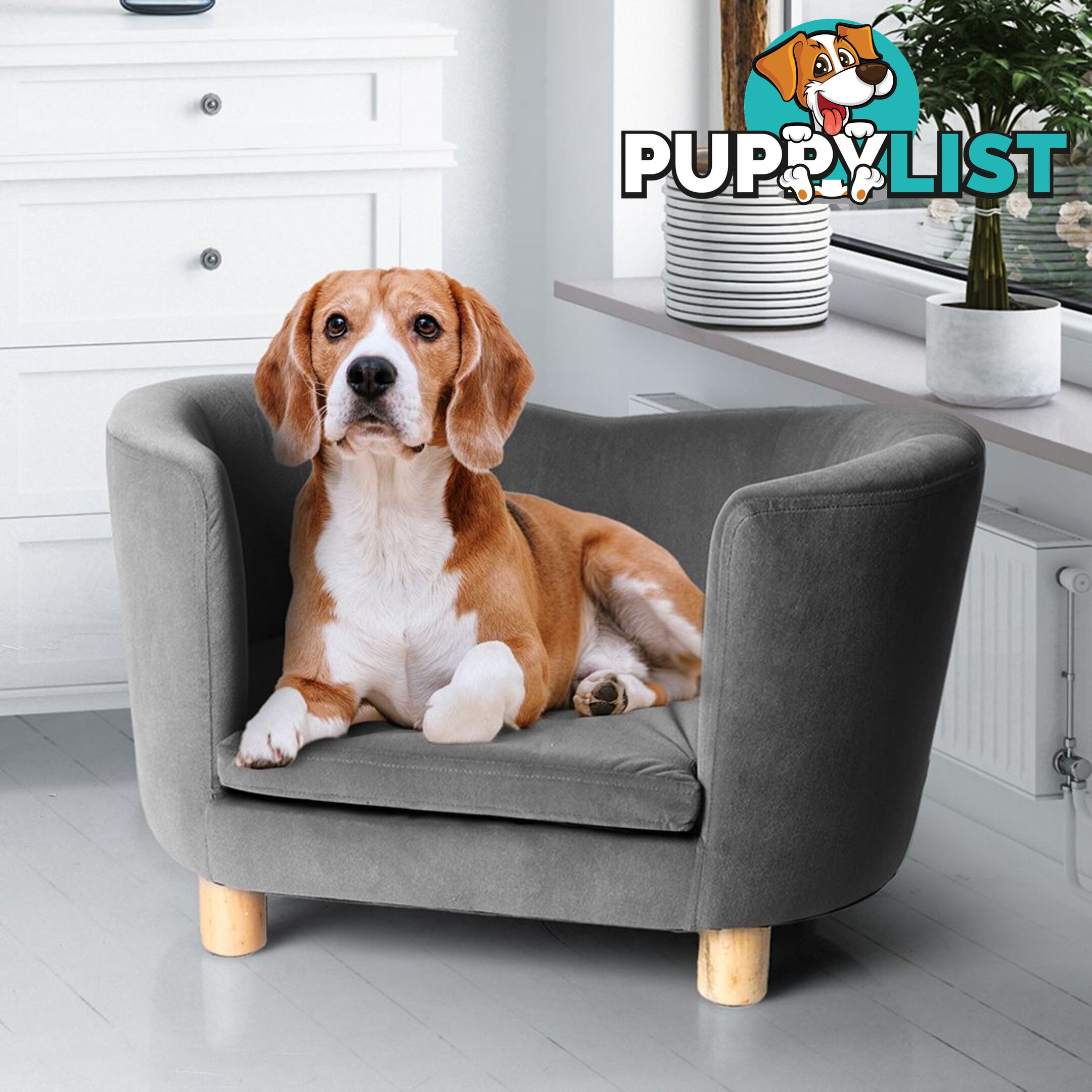 Luxury Elevated Sofa Anti-slip Raised Dog Cat Beds Couch Kitten Lounge PaWz - WB-PT1092-S-GY
