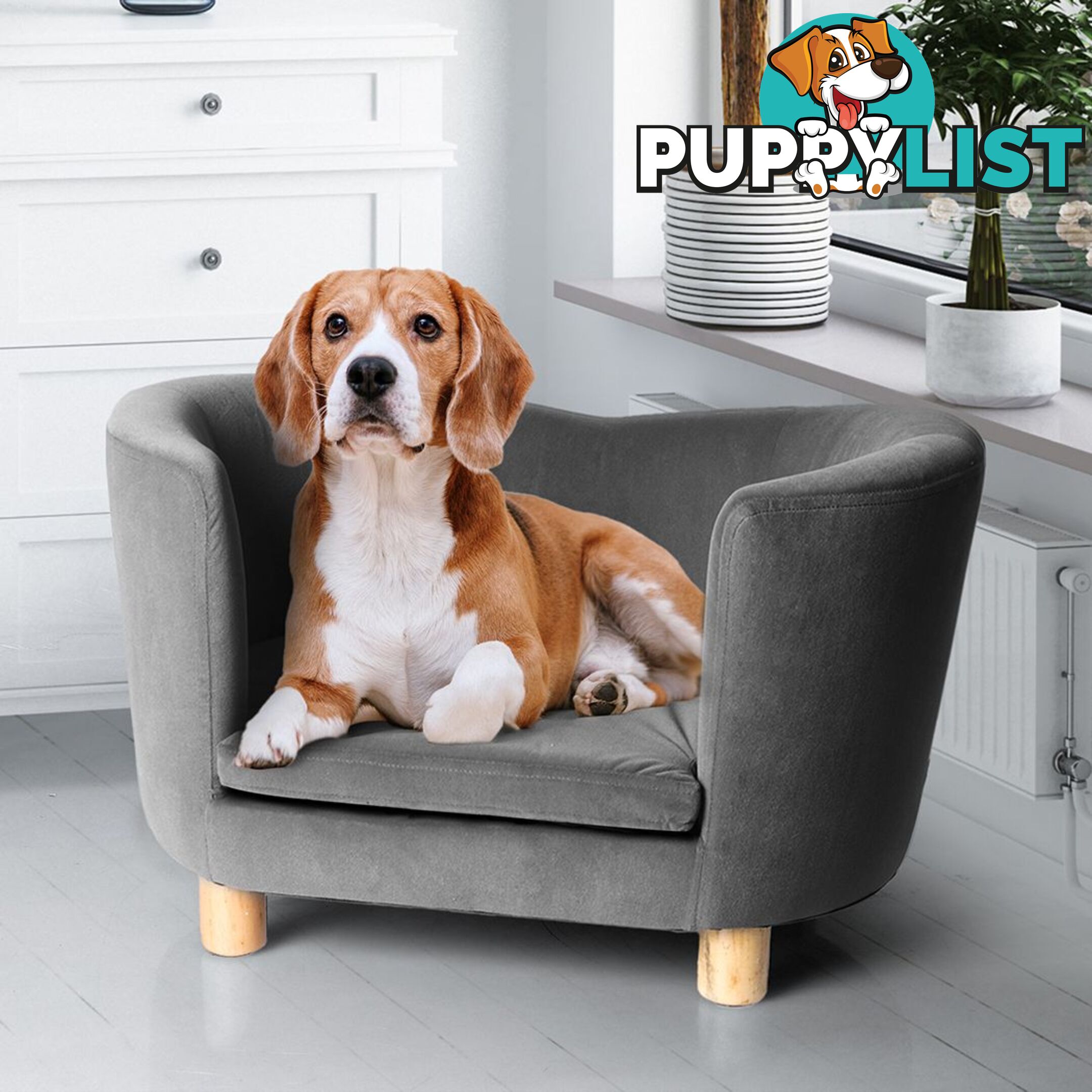 Luxury Elevated Sofa Anti-slip Raised Dog Cat Beds Couch Kitten Lounge PaWz - WB-PT1092-S-GY