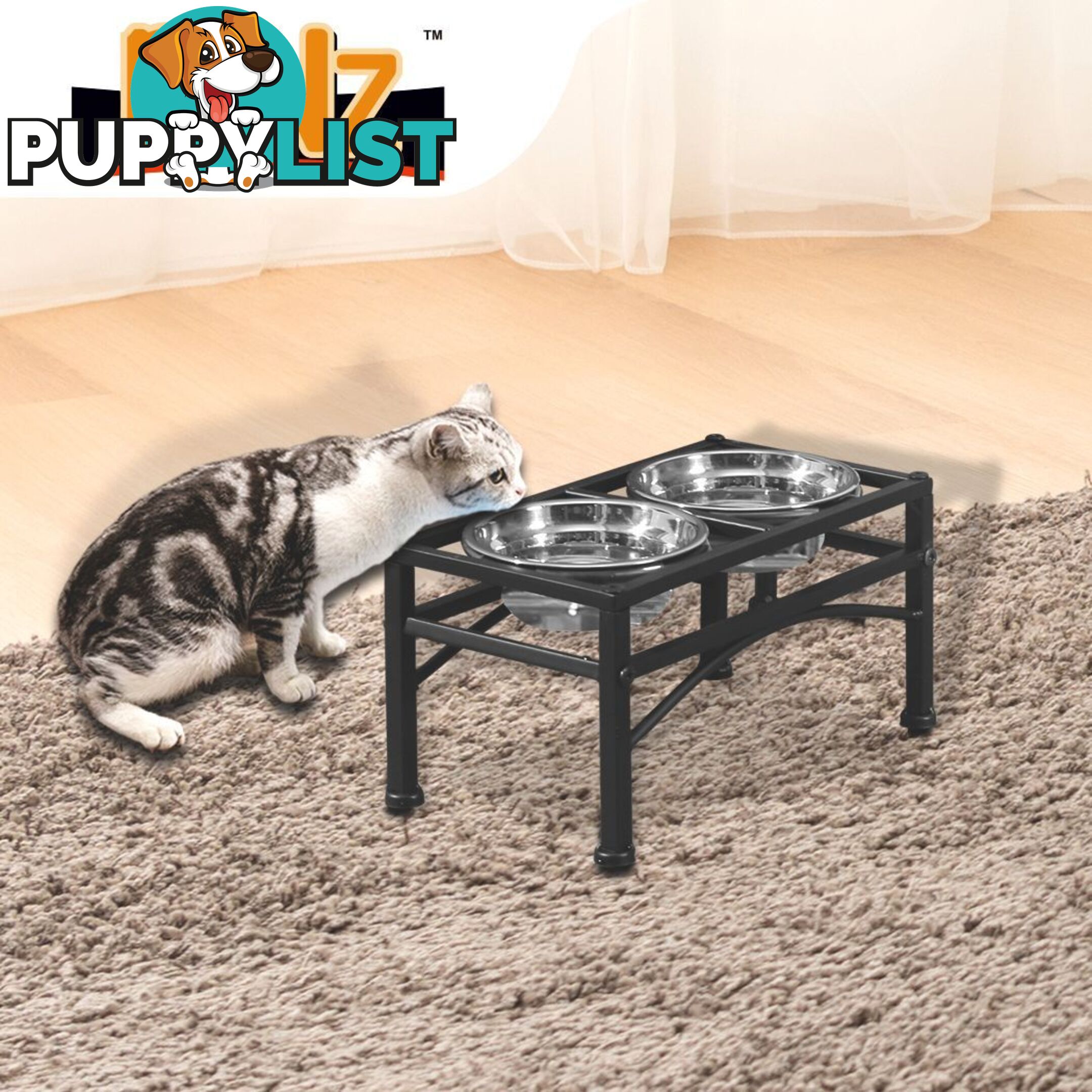 PaWz Dual Elevated Raised Pet Dog Feeder Bowl Stainless Steel Food Water Stand - WB-JD0508-L