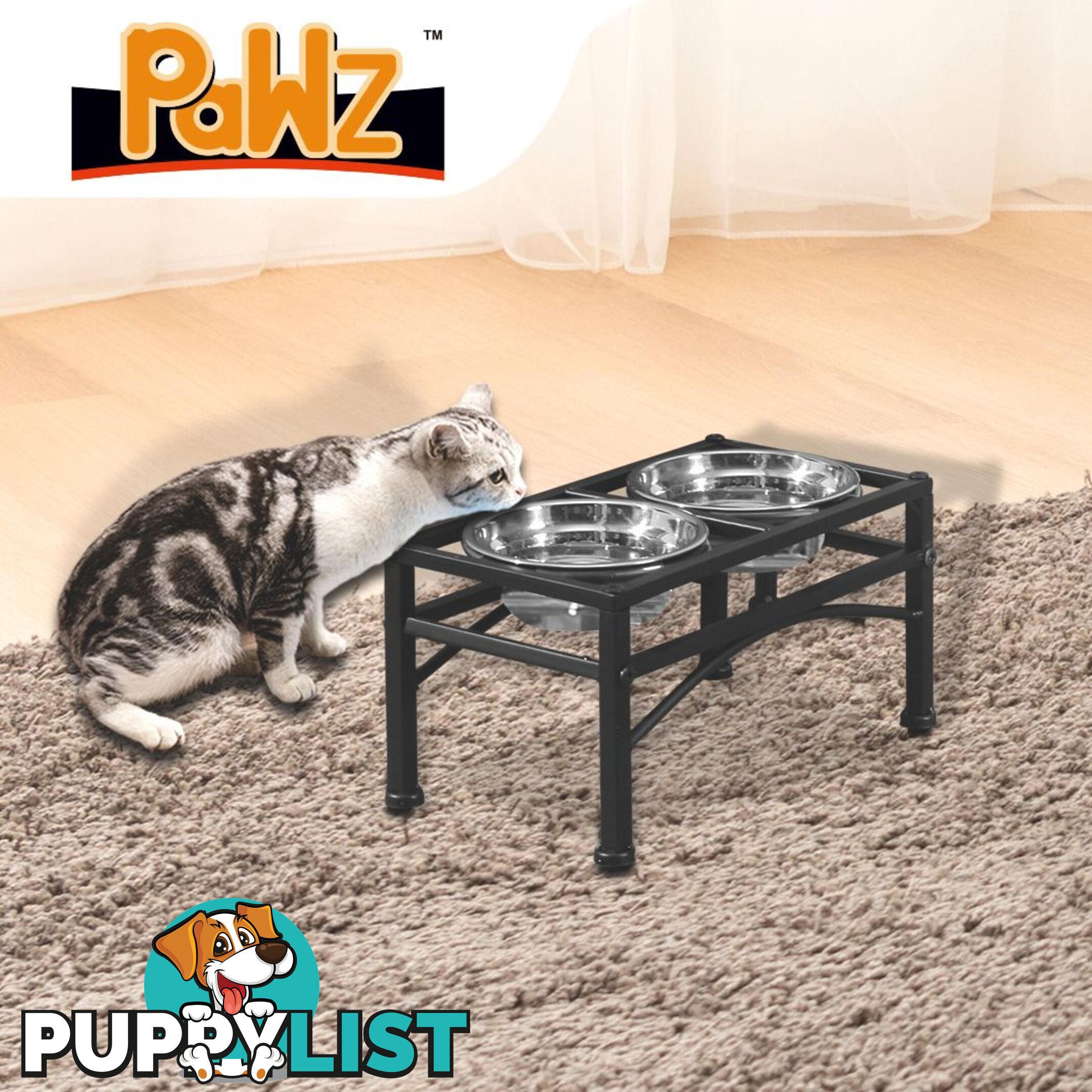 PaWz Dual Elevated Raised Pet Dog Feeder Bowl Stainless Steel Food Water Stand - WB-JD0508-L