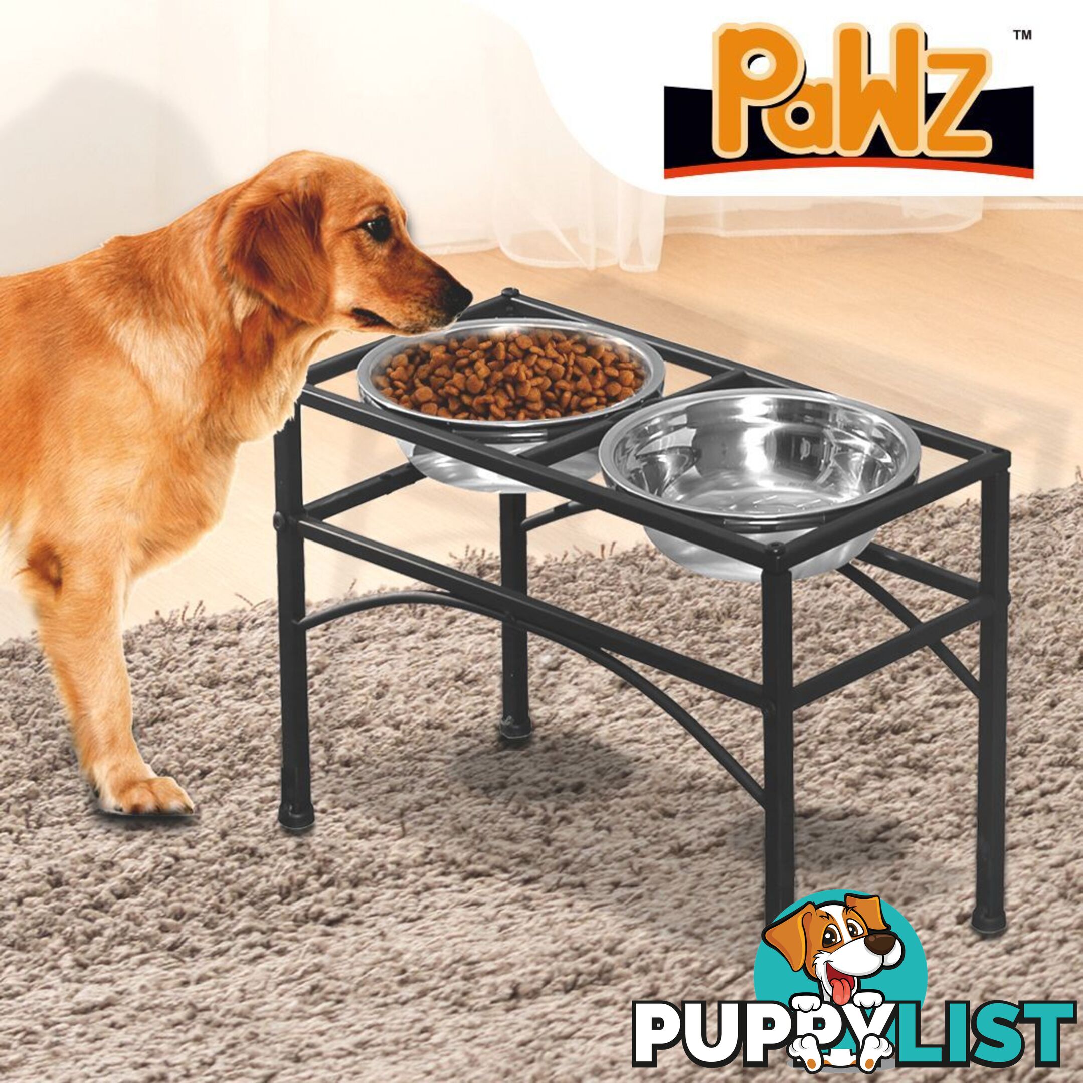 PaWz Dual Elevated Raised Pet Dog Feeder Bowl Stainless Steel Food Water Stand - WB-JD0508-L