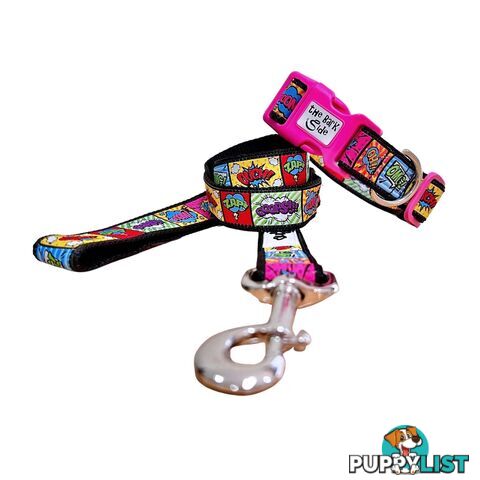 Comic Mania Dog Collar / XS - L - Hand Made by The Bark Side - TBSCOMSMLBLU