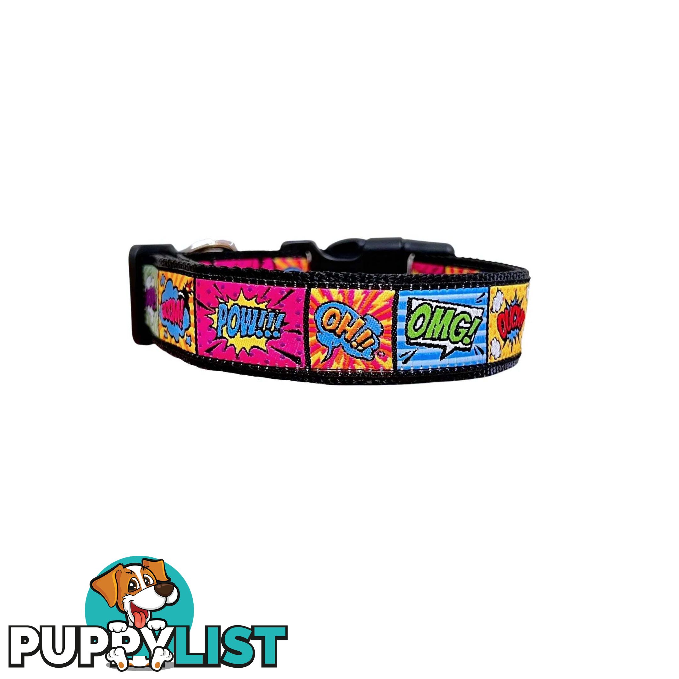 Comic Mania Dog Collar / XS - L - Hand Made by The Bark Side - TBSCOMSMLBLU