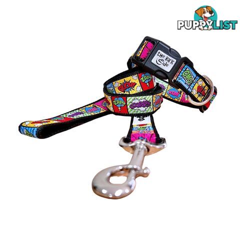 Comic Mania Dog Collar / XS - L - Hand Made by The Bark Side - TBSCOMSMLBLU