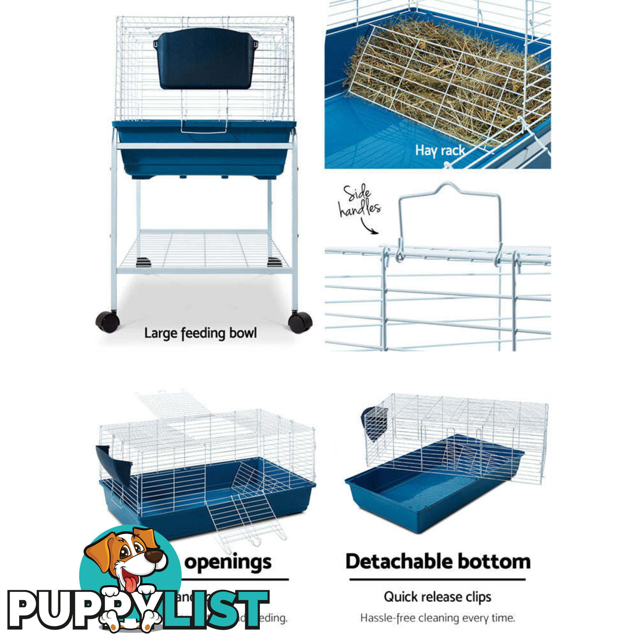 i.Pet Rabbit Cage Hutch 106cm Indoor Enclosure Carrier - PET-RAB-CAGE-RT002