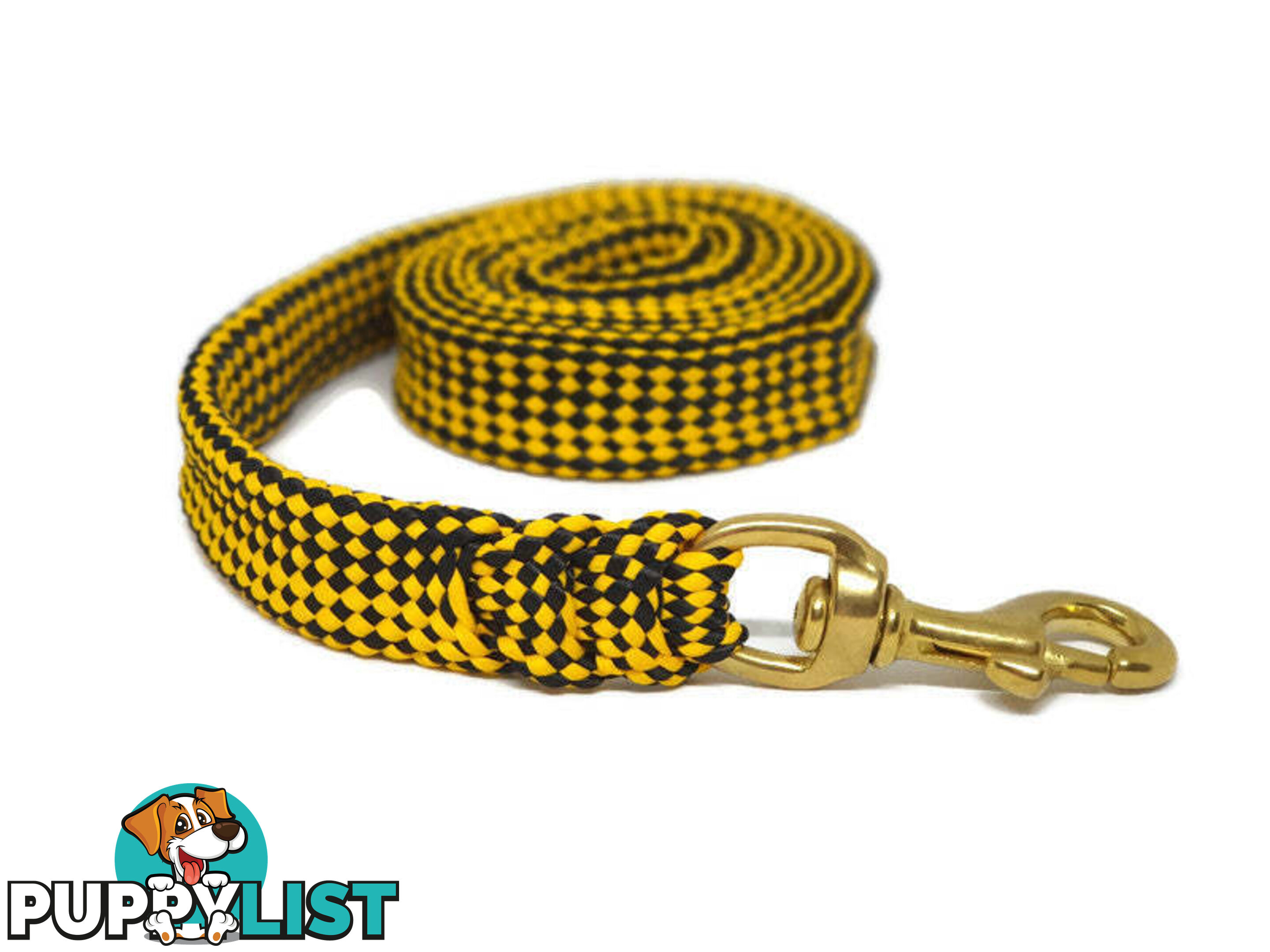 1.8m to 10m Long Dog Lead No Stitching Tough Yarnix 20mm Wide - YNXLD201.8BRBLKYEL
