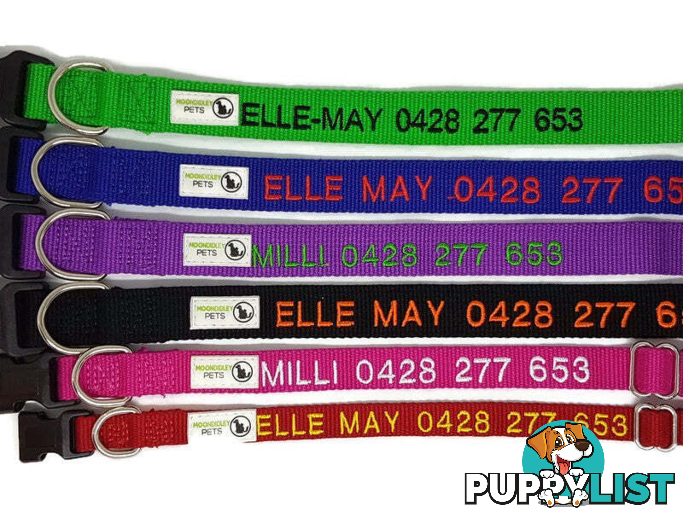 Doggie ID Collar Bamboo Fibre Personalised Embroidered - CCB-CO-001-MRD-NO