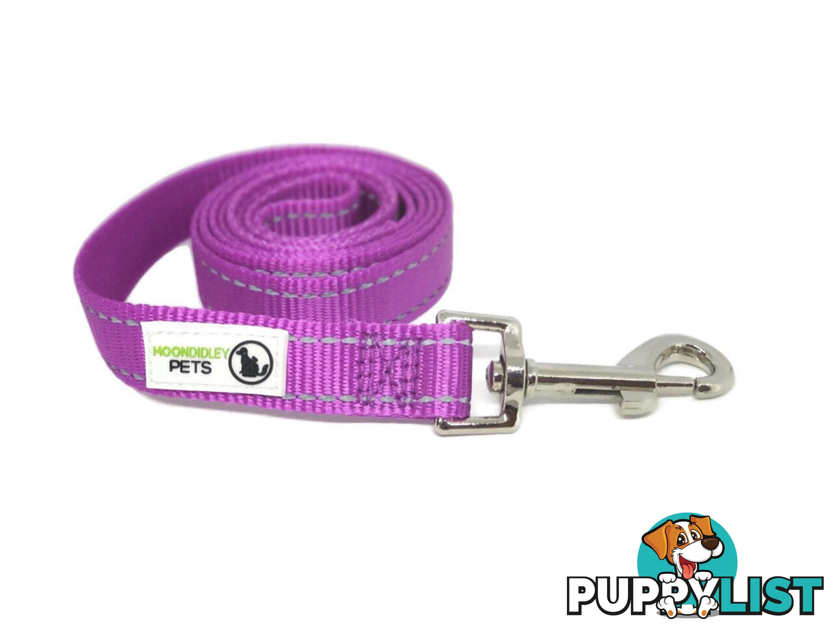 1.2m Nylon w/Reflective Stitching Dog Lead - Moondidley Pets - MDPLDREFGRN201.2