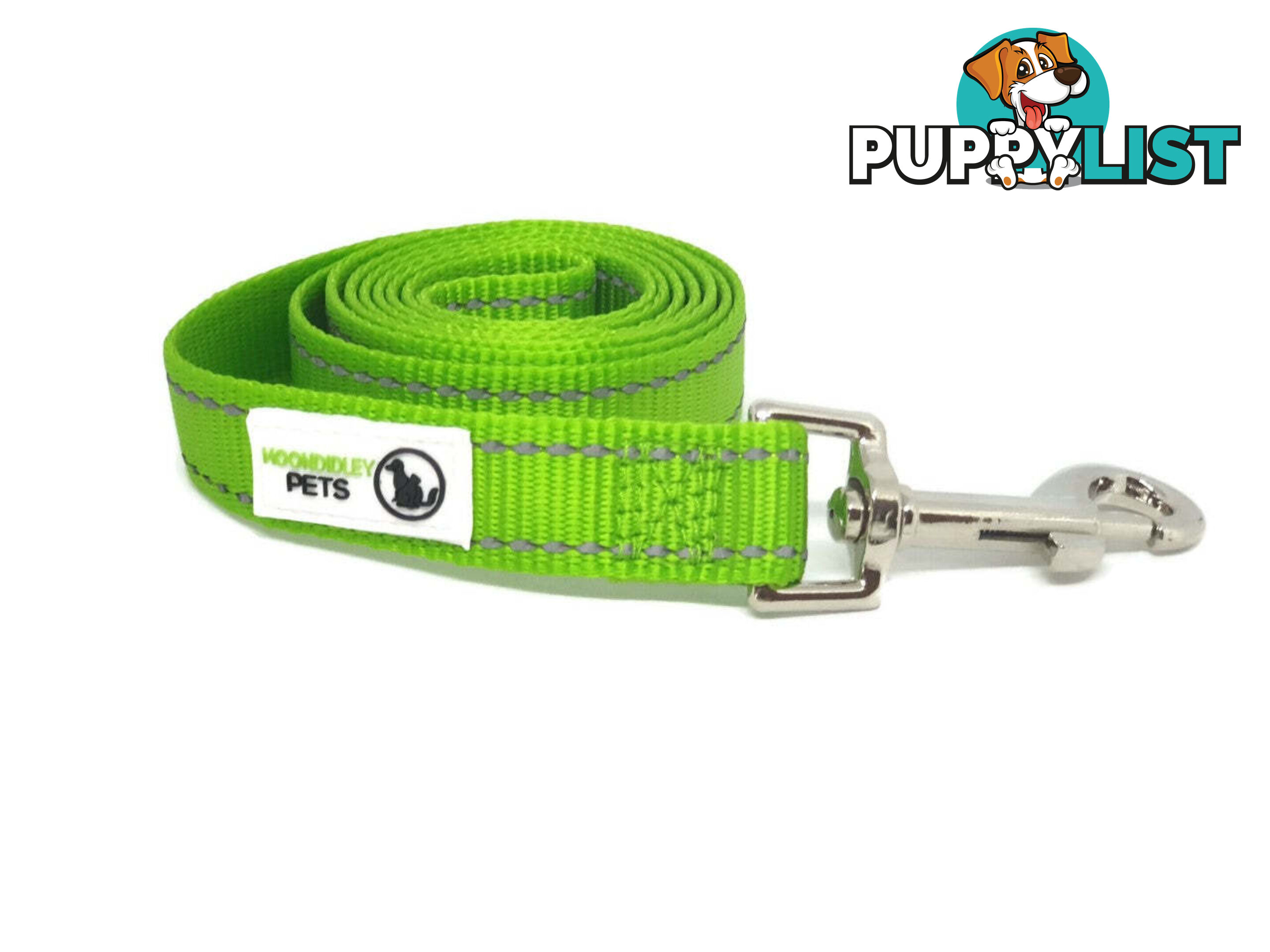 1.2m Nylon w/Reflective Stitching Dog Lead - Moondidley Pets - MDPLDREFGRN201.2