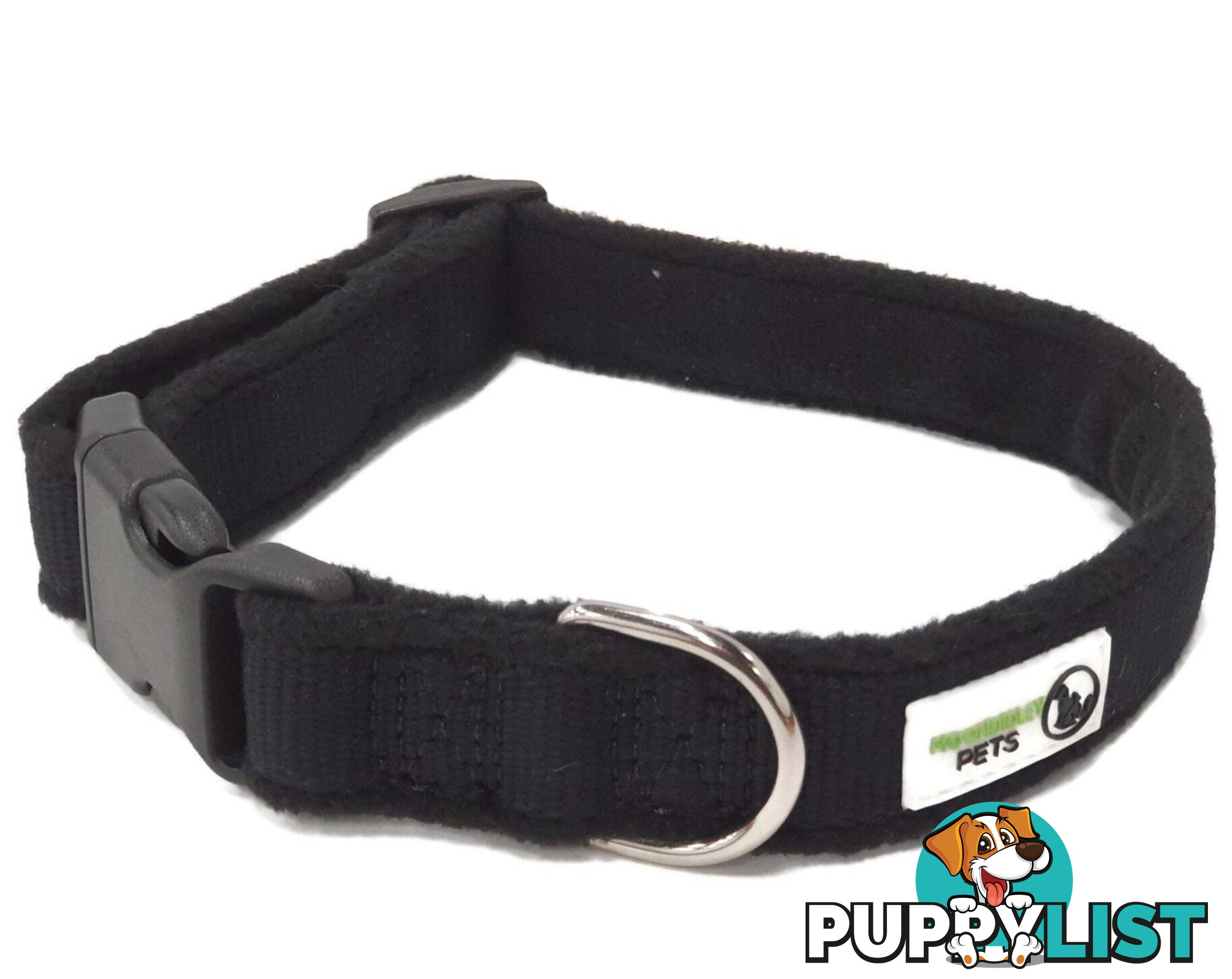 100% Pure Bamboo Fibre w/Fleece Lining Dog Collar Plastic Buckle - Moondidley Pets - MDPCOLFLEXSBLK