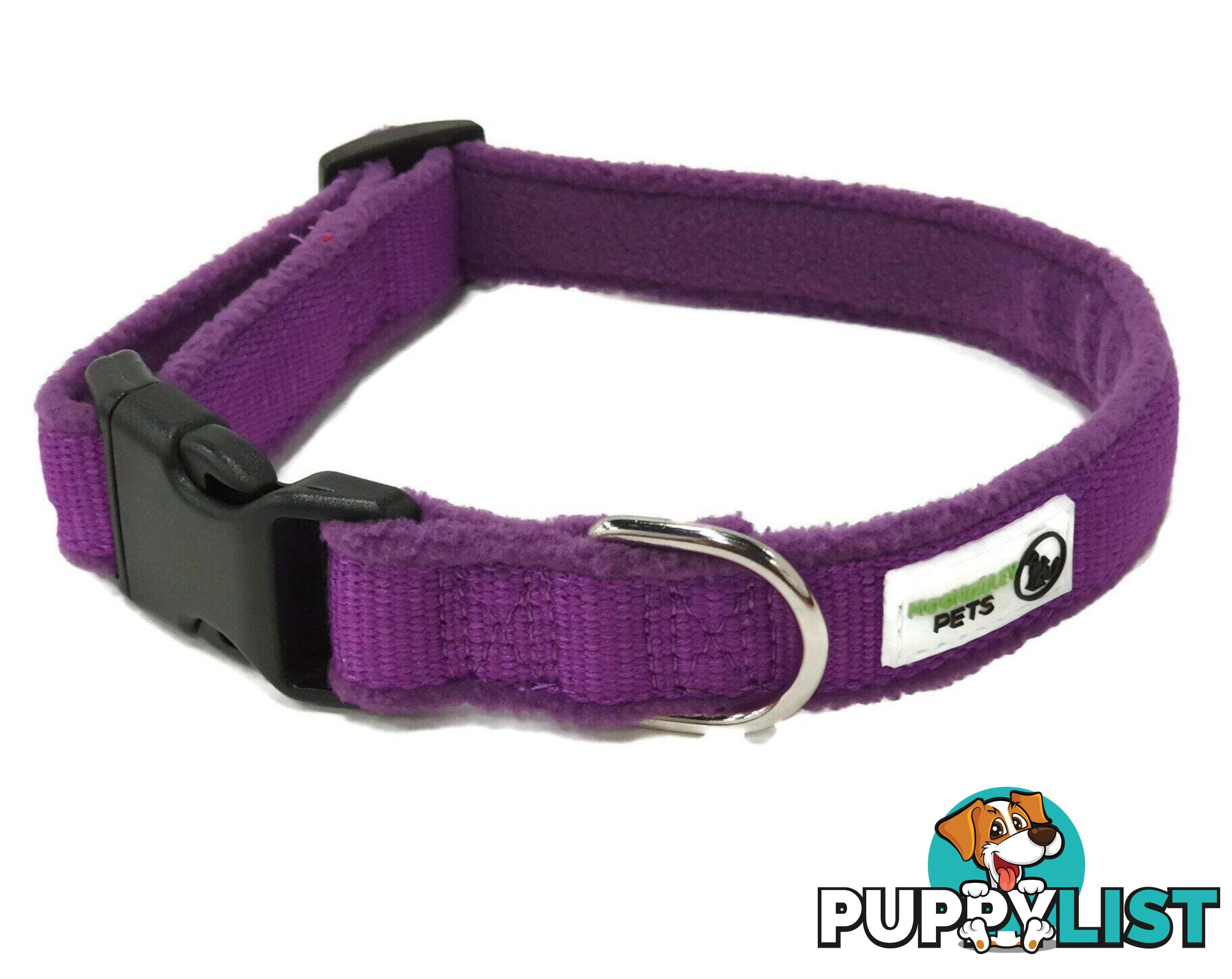 100% Pure Bamboo Fibre w/Fleece Lining Dog Collar Plastic Buckle - Moondidley Pets - MDPCOLFLESRED